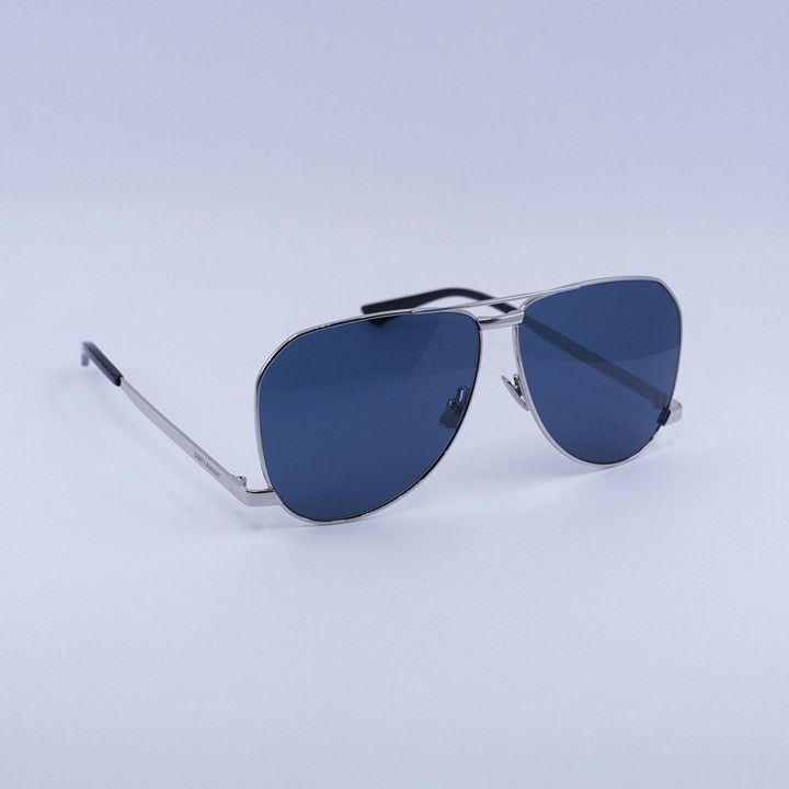 Saint Laurent Paris Saint Laurent SL690 DUST 003 Sunglasses Silver Aviator Frame Size ONE SIZE - 4 Thumbnail