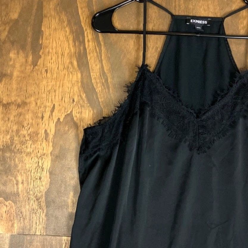 Express VINTAGE Express Womens Blouse Black V Neck Sleeveless Tank Lace Trim Stretch Large Size L / US 10 / IT 46 - 4 Thumbnail