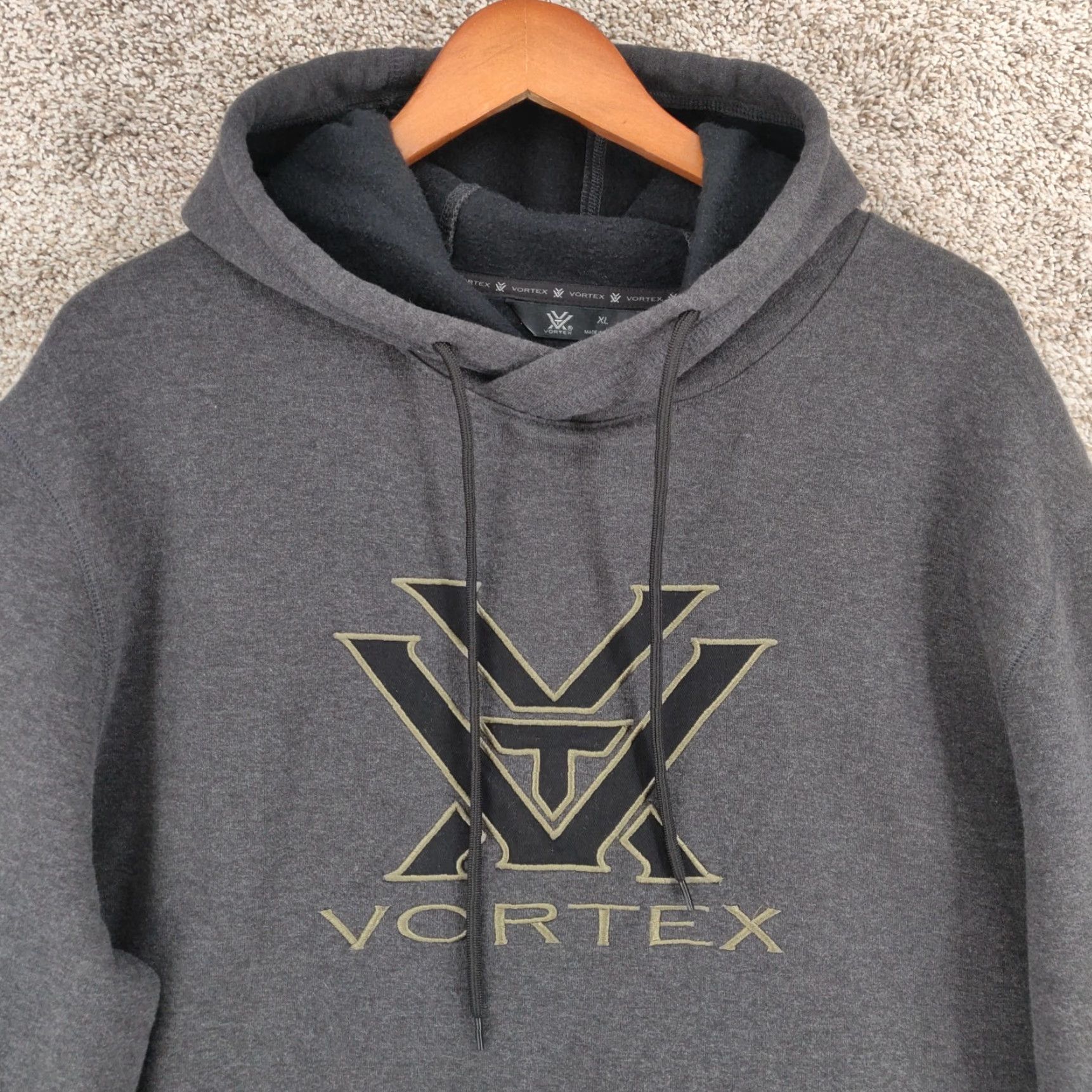 Vintage Vortex Hoodie Mens XL Gray Pullover Sweatshirt Hooded Pockets Regular Logo Army Outdoor Sports Winter Fall Size US XL / EU 56 / 4 - 2 Thumbnail