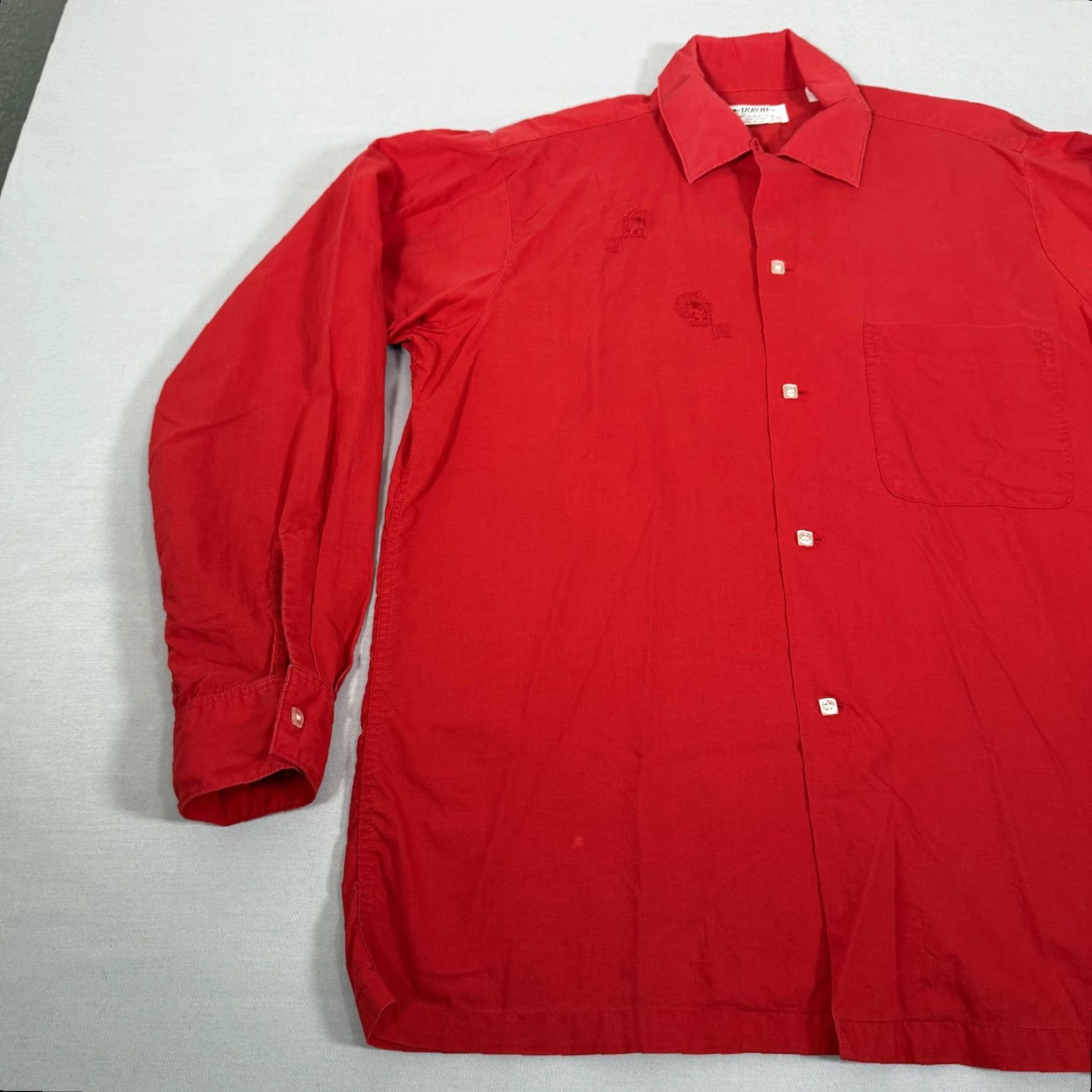 Arrow VINTAGE Arrow Shirt Mens Medium Red 50s Sanforized Cotton Unicorn Embroidered Pockets 1950s Button-Up Collared Size US M / EU 48-50 / 2 - 6 Thumbnail