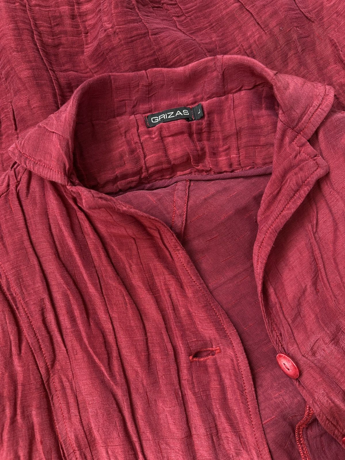Other GRIZAS Cherry Red Crinkled Silk Linen Flared Shirt Dress Size L / US 10 / IT 46 - 4 Thumbnail