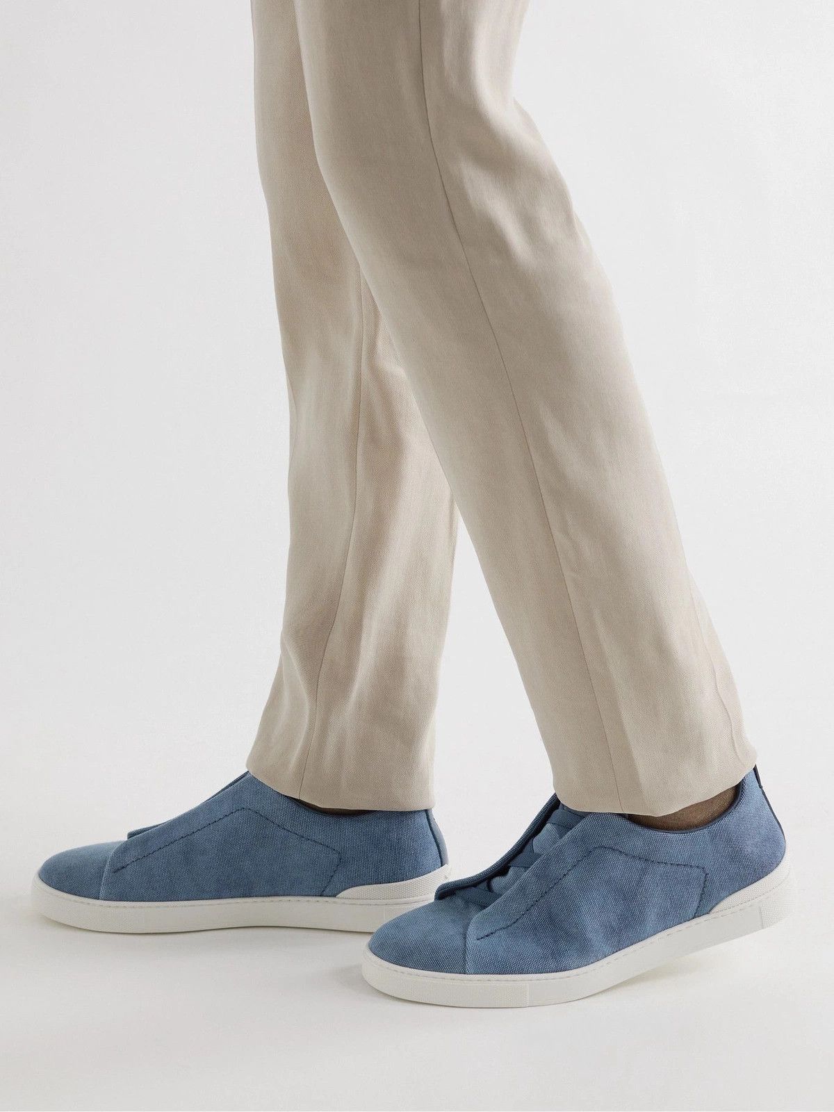 Ermenegildo Zegna o1s1rm1025 RLHTYE Triple Stitch Low-Top Sneakers Tela Blue Size US 10.5 / EU 43-44 - 2 Thumbnail