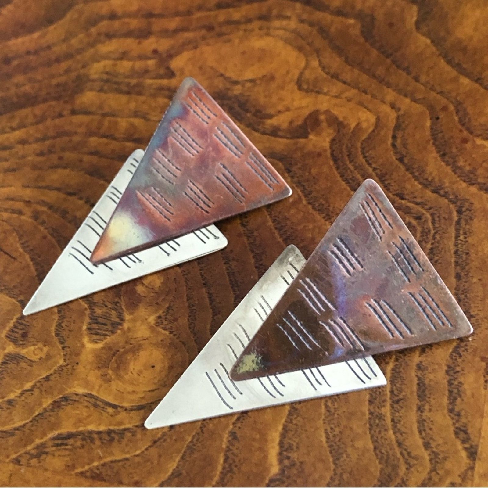 Vintage Vintage hand crafted artist copper and sterling earrings Size ONE SIZE - 1 Thumbnail
