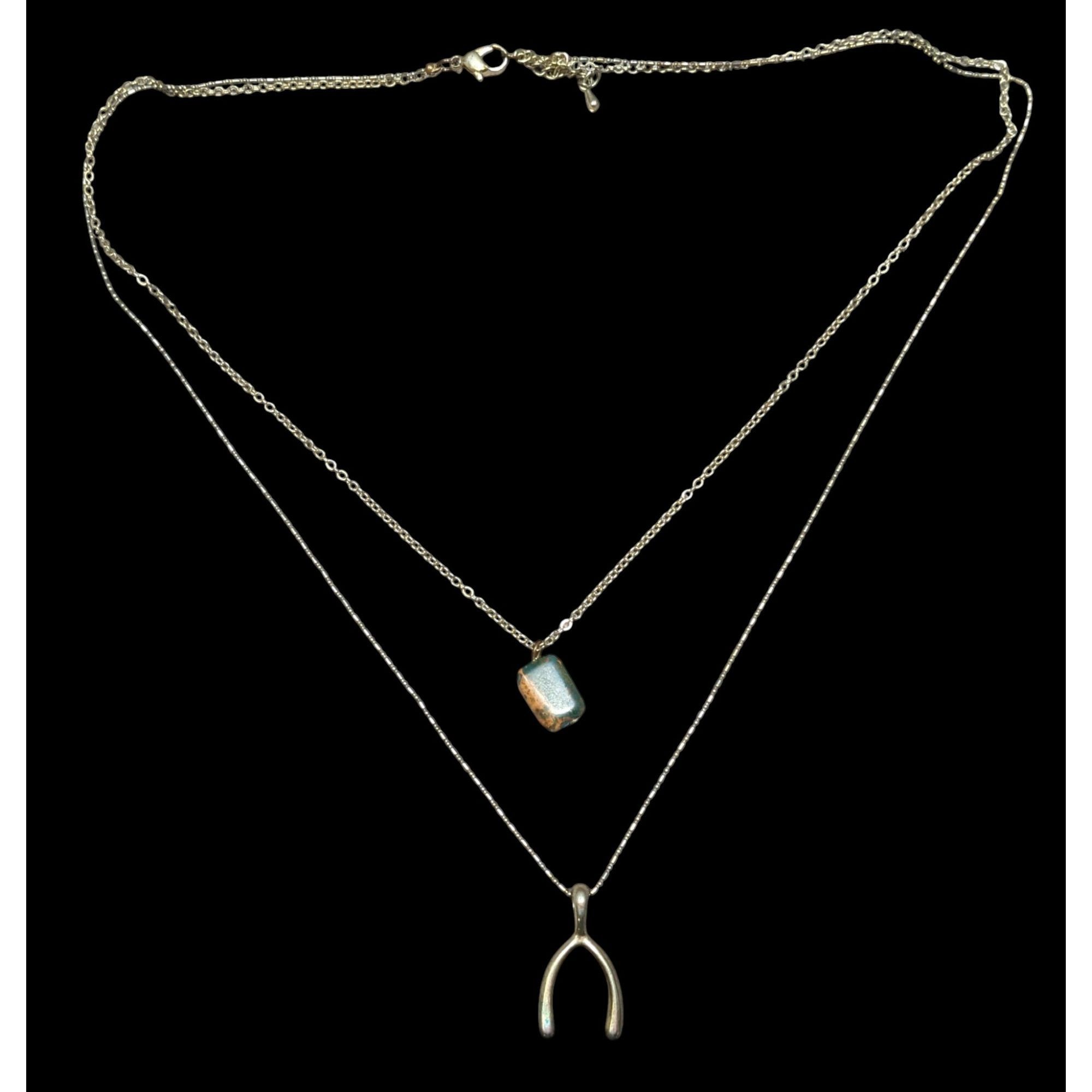 Other Layered Lucky Wishbone And Picture Jasper Dual Pendant Neckl Size ONE SIZE - 1 Thumbnail