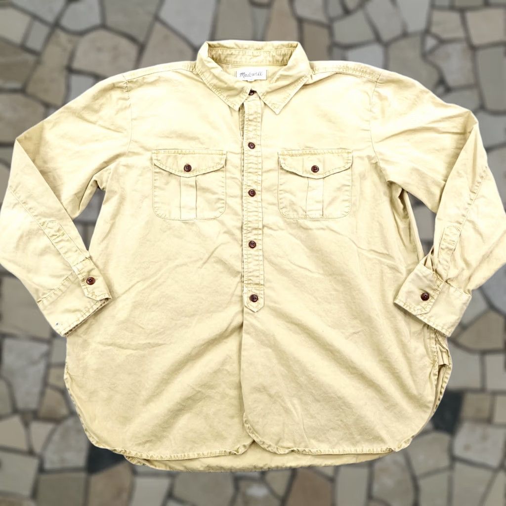 Madewell Madewell Shirt Womens Medium Beige Khaki Cargo Button Up Work Top Curved Hem Size M / US 6-8 / IT 42-44 - 1 Thumbnail