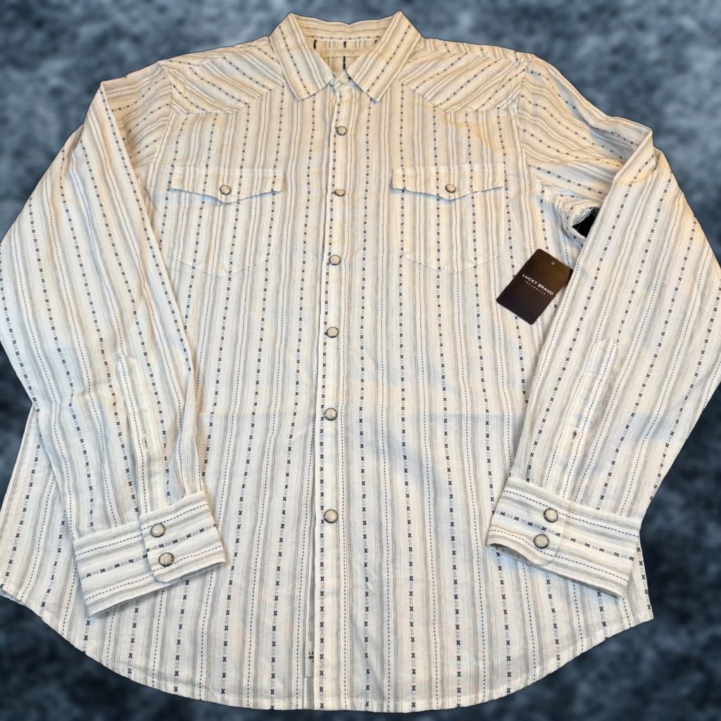 Lucky Brand Lucky Brand White Striped Western Snap Front Long Sleeve Shirt Mens M Size US M / EU 48-50 / 2 - 1 Thumbnail