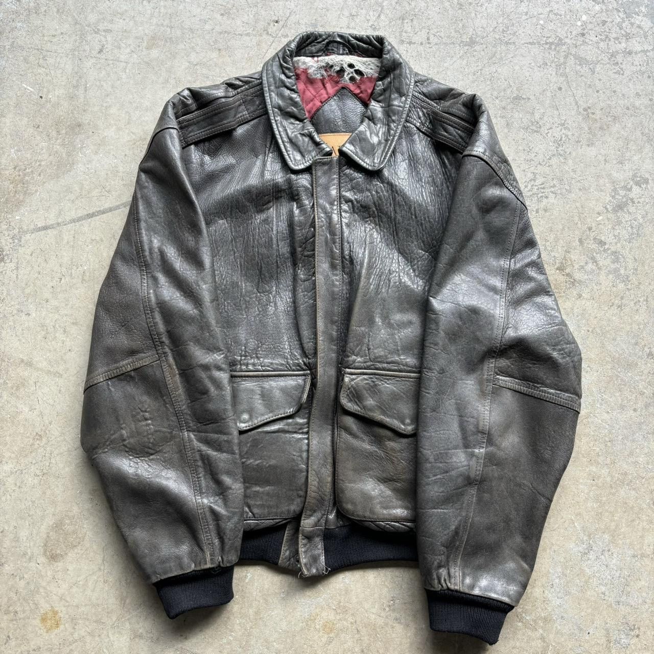 image of Habitat Vintage Leather Jacket in Grey, Men's (Size Large)