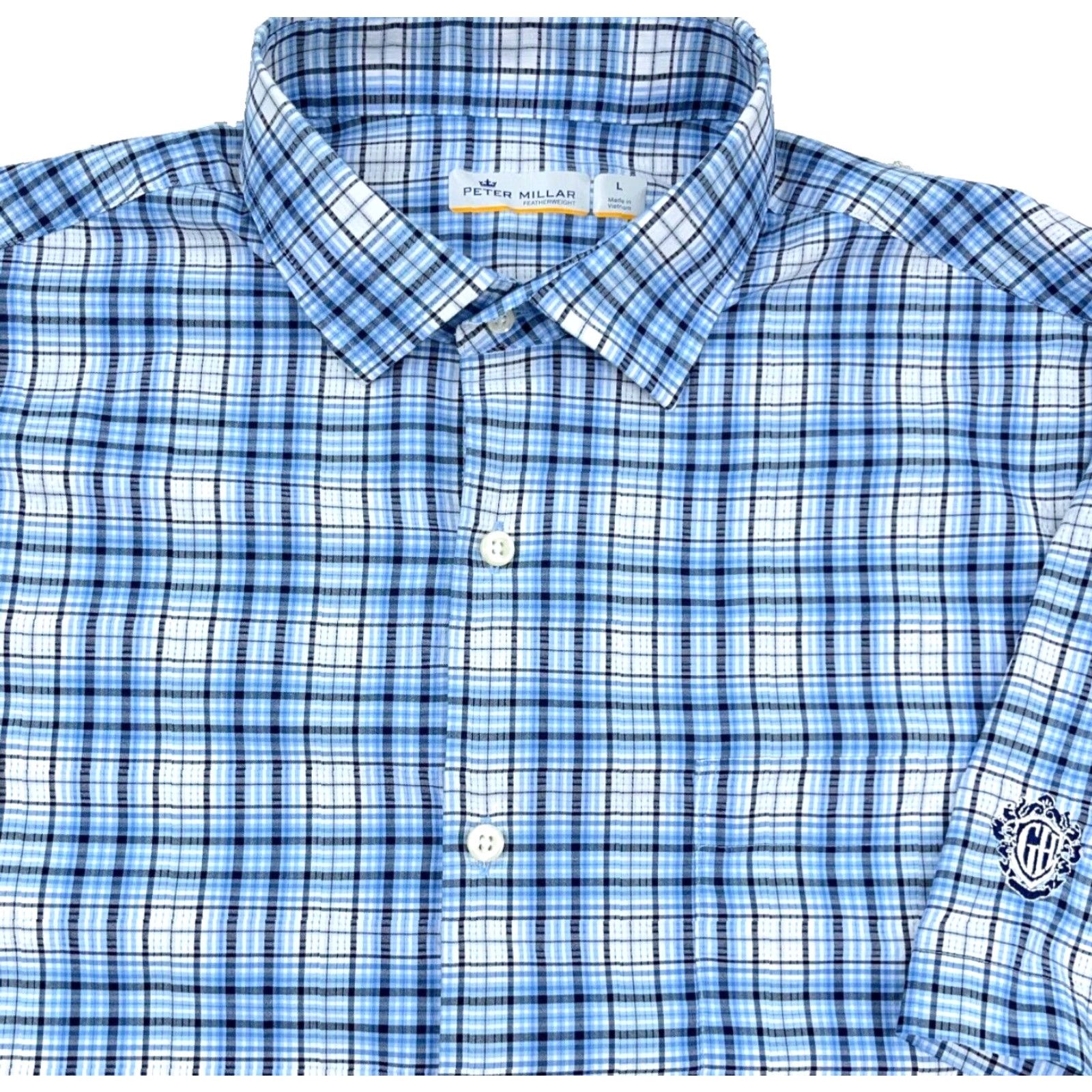 Peter Millar Peter Millar Shirt Men Large Blue Button Up Performance Golf Tartan Plaid Dress Size 42R - 2 Thumbnail