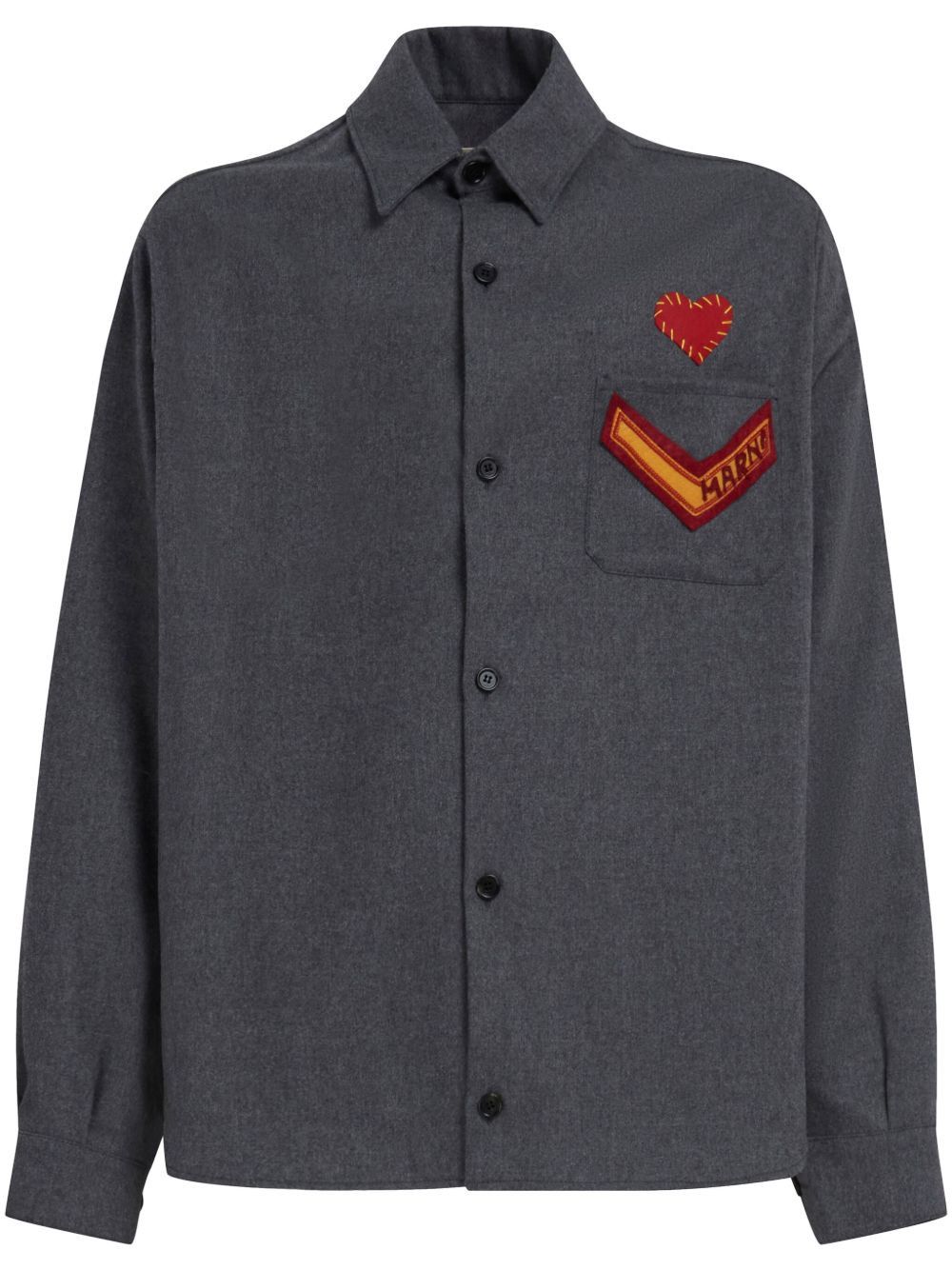 Marni o1w1db10125 Logo-Patch Long-Sleeve Shirt in Dark Grey Size US S / EU 44-46 / 1 - 1 Thumbnail
