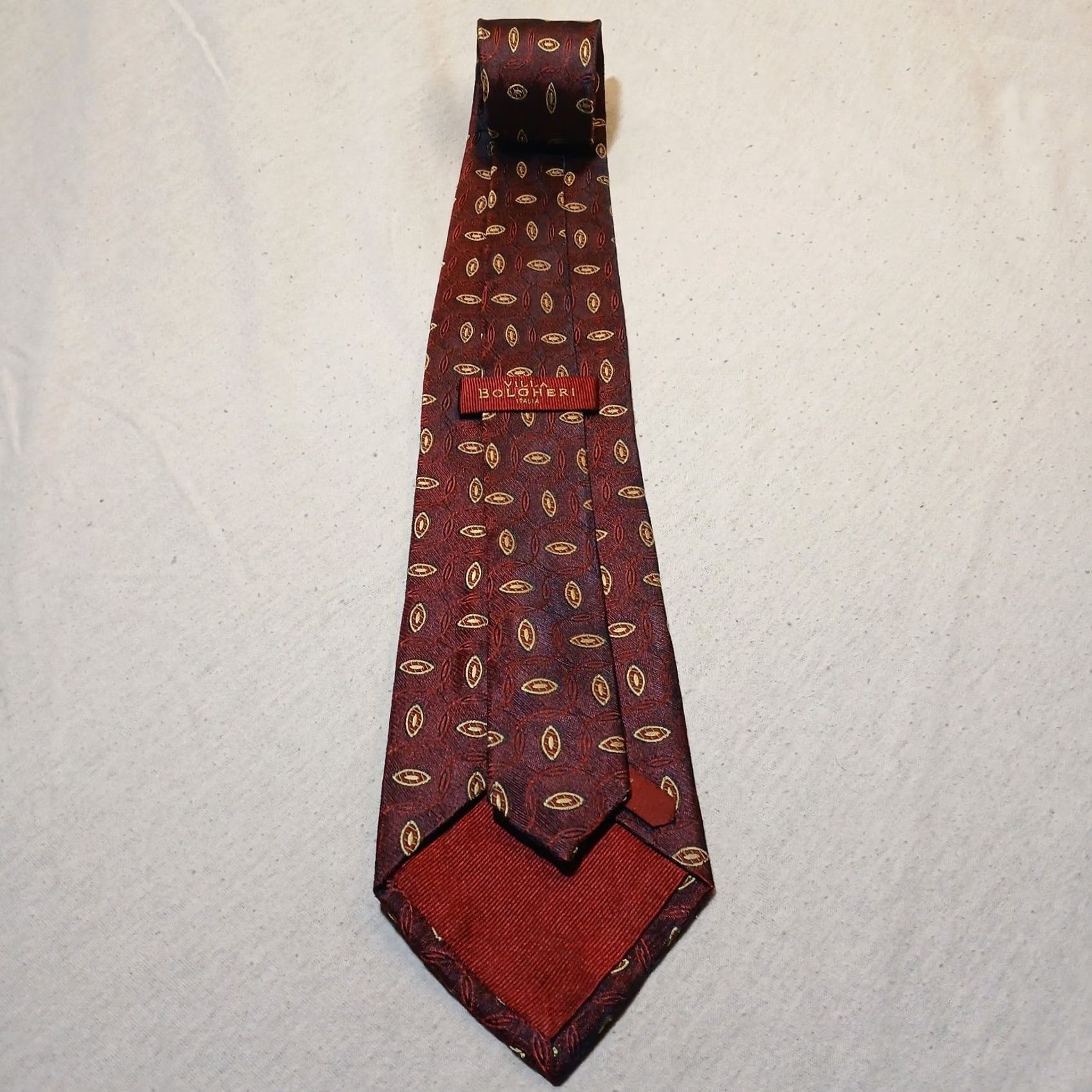 Vintage VILLA BOLGHERI Silk Tie Geometric Pattern Red Black Italy Men Classic 57"-60" width Classic Designer Neckwear Size ONE SIZE - 3 Thumbnail