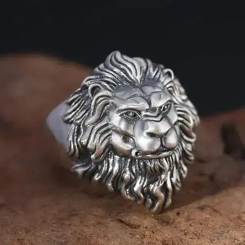 Jewelry x Ring Gold Plated Retro Lion Ring in Silver Vintage, Men's