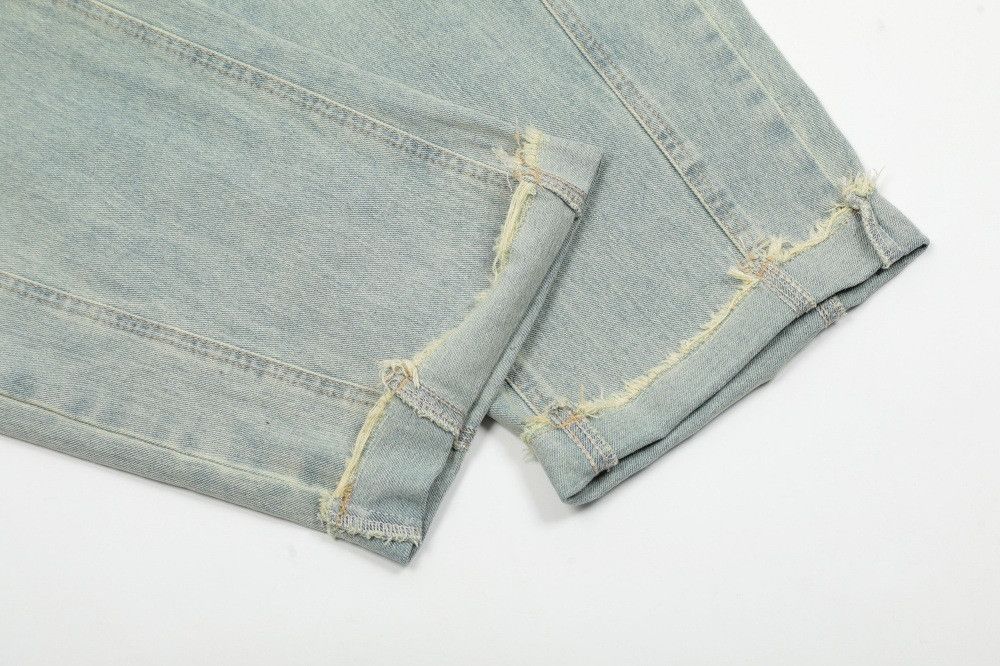 Jean Punk retro washed men's distressed raw edge jeans Size US 32 / EU 48 - 5 Thumbnail