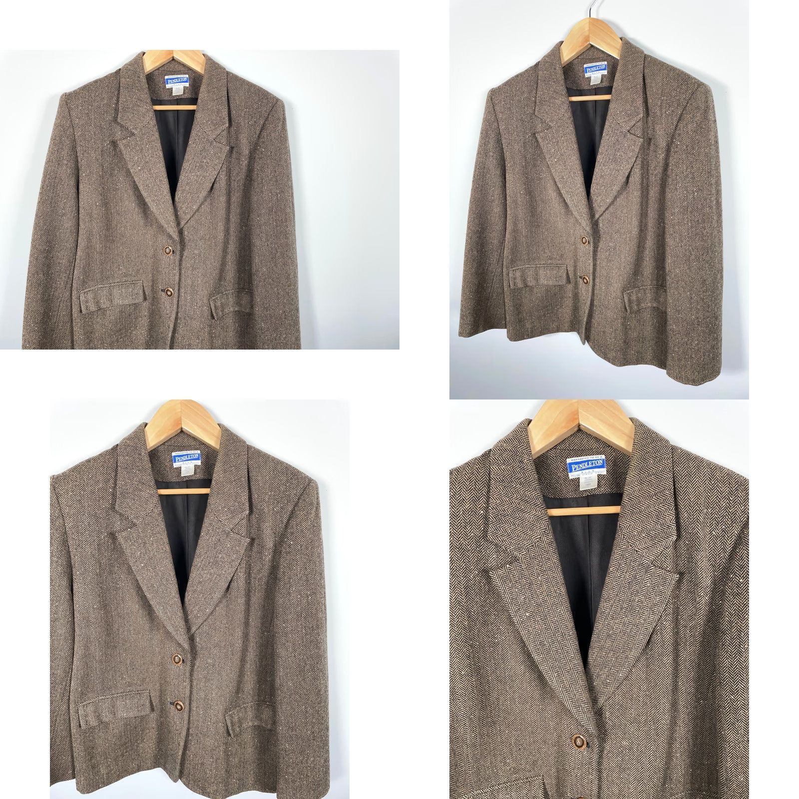 Pendleton VINTAGE Pendleton Blazer Women 18W Brown Herringbone Wool Two-Button Notch Short Jacket USA Made 90s Hipster Preppy Retro Ladies Mens/Womens Size XXL / US 16-18 / IT 52-54 - 9 Thumbnail