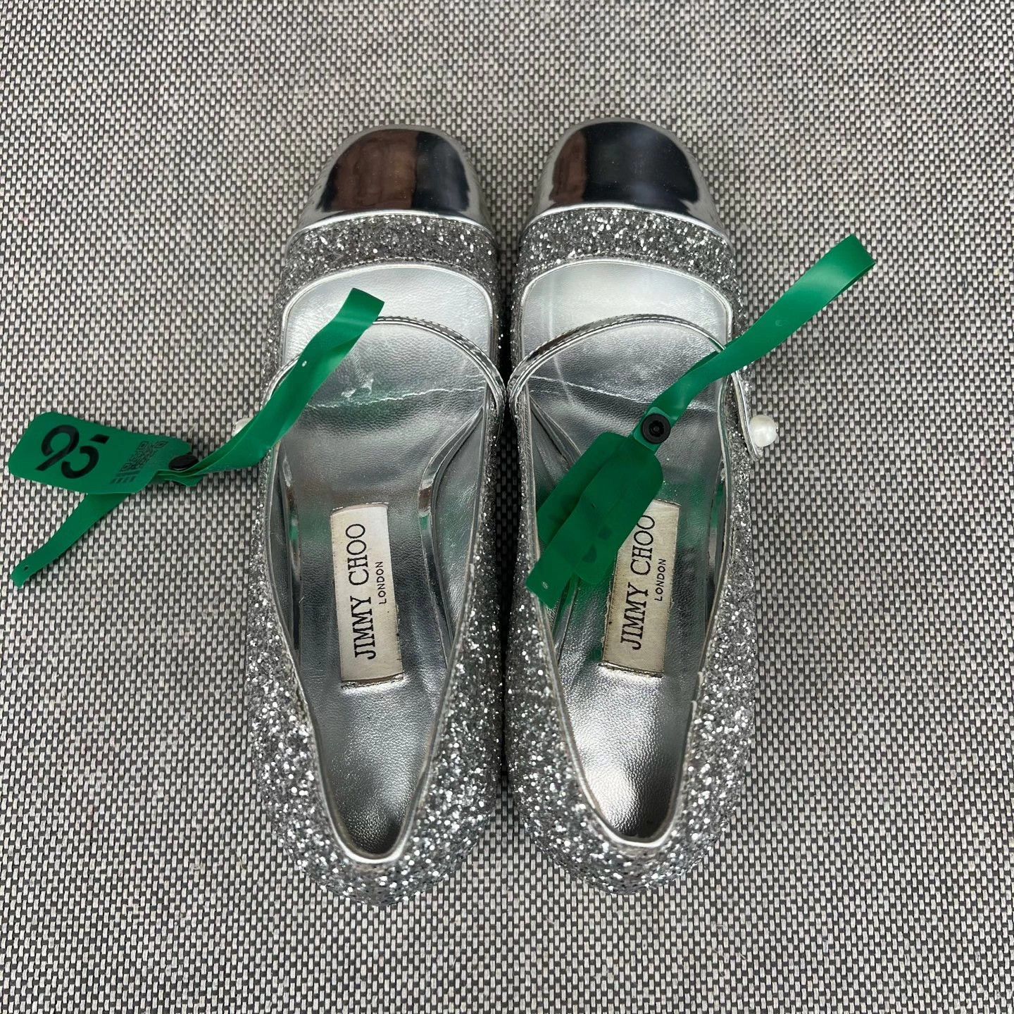 Jimmy Choo Jimmy Choo Elisa Sequin Silver Heels Size 37 with Box Size US 6 / IT 36 - 5 Thumbnail