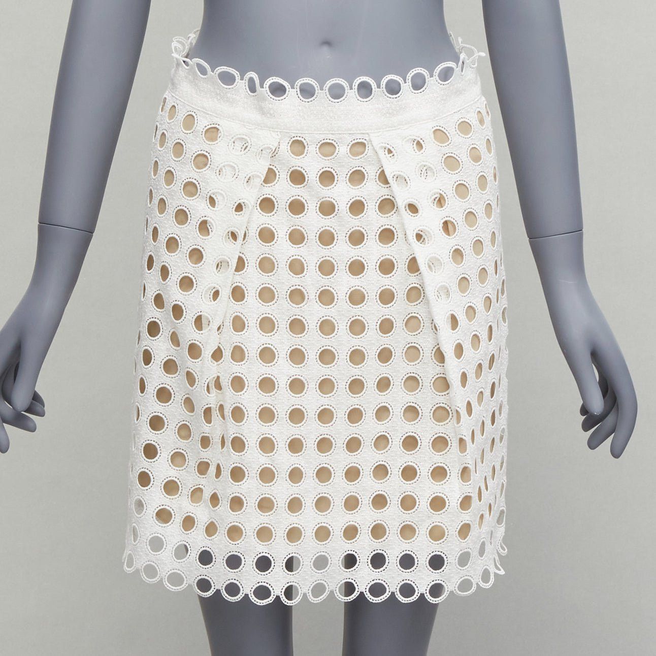 Chloe CHLOE white embroidery anglais eyelet layered silk lined skirt FR34 XS Size 26" / US 2 / IT 38 - 1 Thumbnail