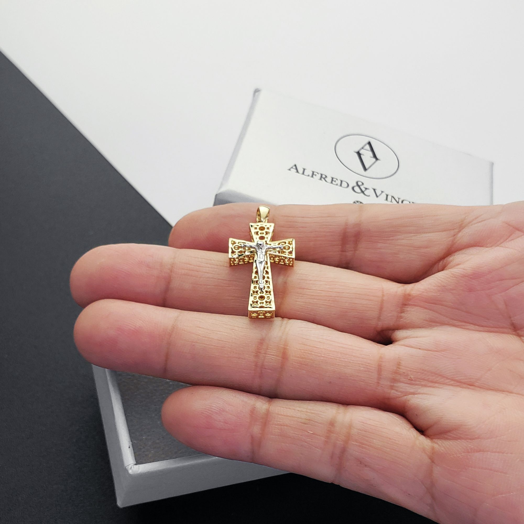 Other Jesus Catholic Filigree Cross Pendant 2-tone 14k Y & W Gold Size ONE SIZE - 3 Thumbnail