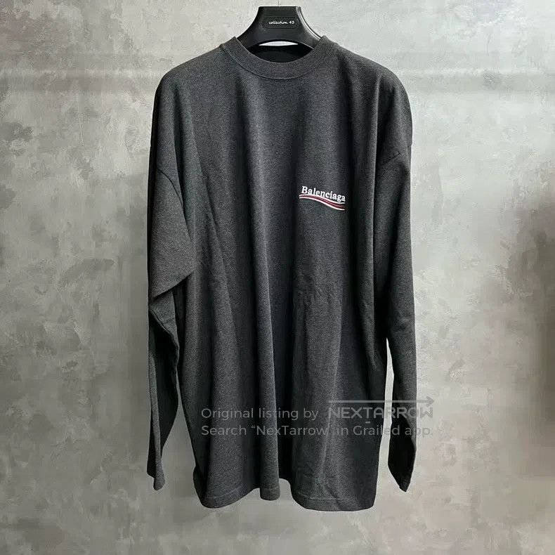 Balenciaga Balenciaga Gray Solid Color Round Neck Long Sleeve T-Shirt Size US L / EU 52-54 / 3 - 1 Thumbnail