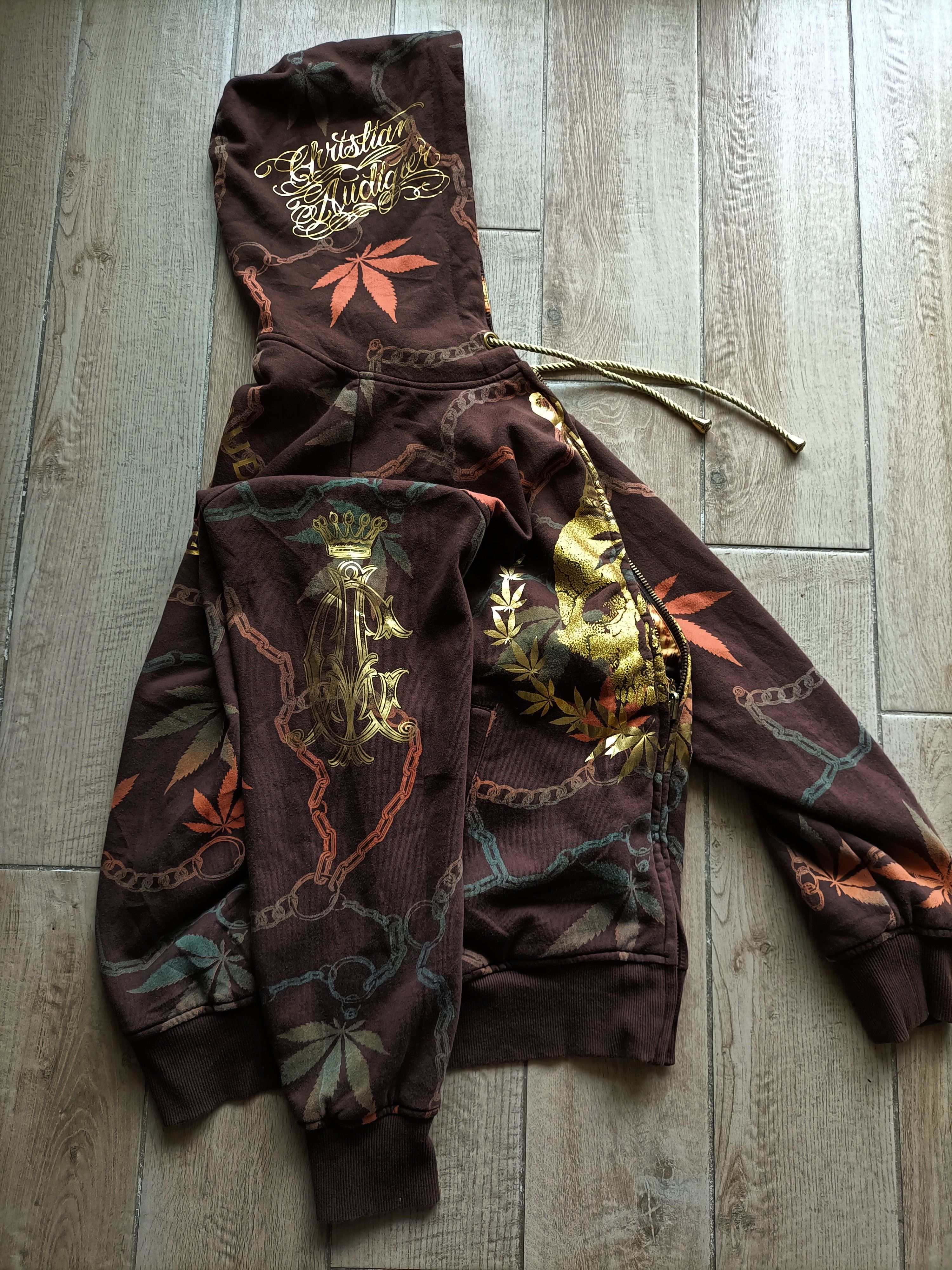 Ed Hardy 2000 Brown and Gold reverseble hoodie zip mcblinge Size US L / EU 52-54 / 3 - 3 Thumbnail