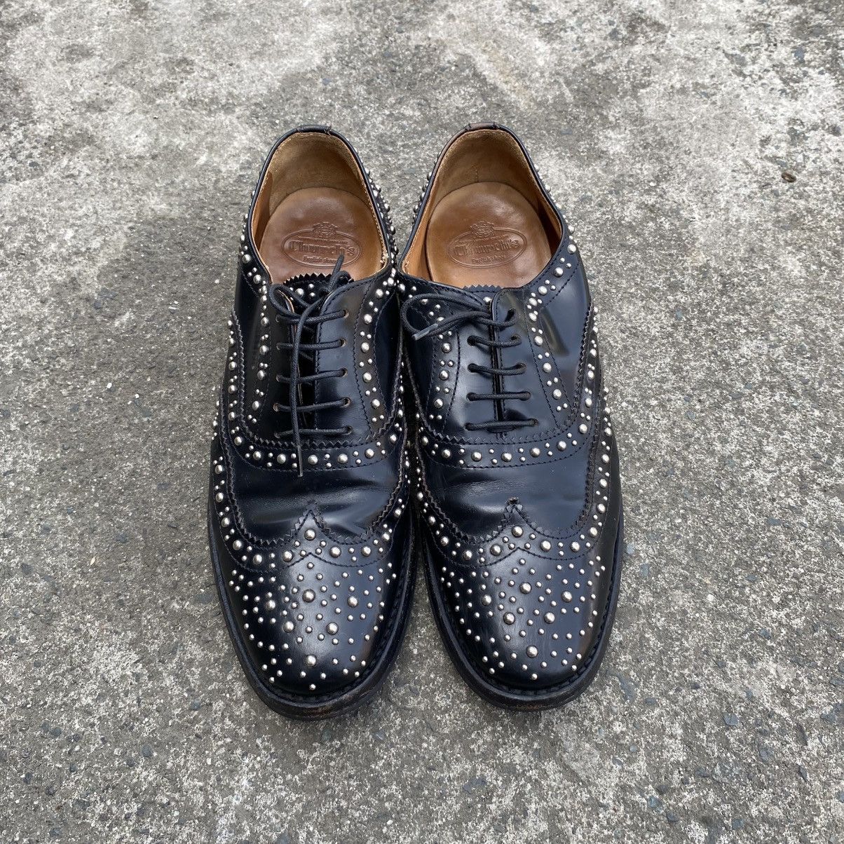 Church's Church’s Burwood Met Studded Glossed-Leather Brogues Size US 6 / EU 39 - 2 Thumbnail