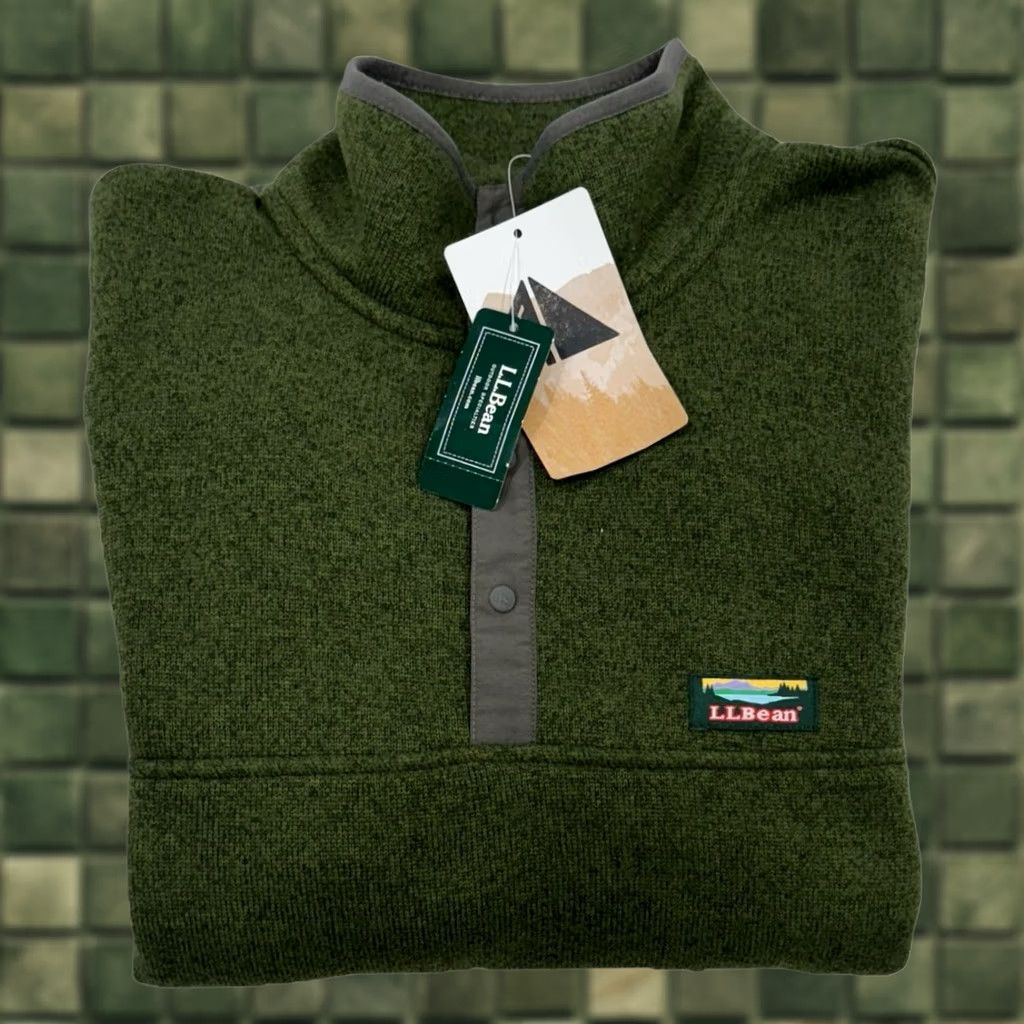 Vintage L.L. Bean Green 1/4 Snap Pullover Sweater Men’s Large Slim Fleece Casual Knit Long Sleeve Size US L / EU 52-54 / 3 - 1 Thumbnail