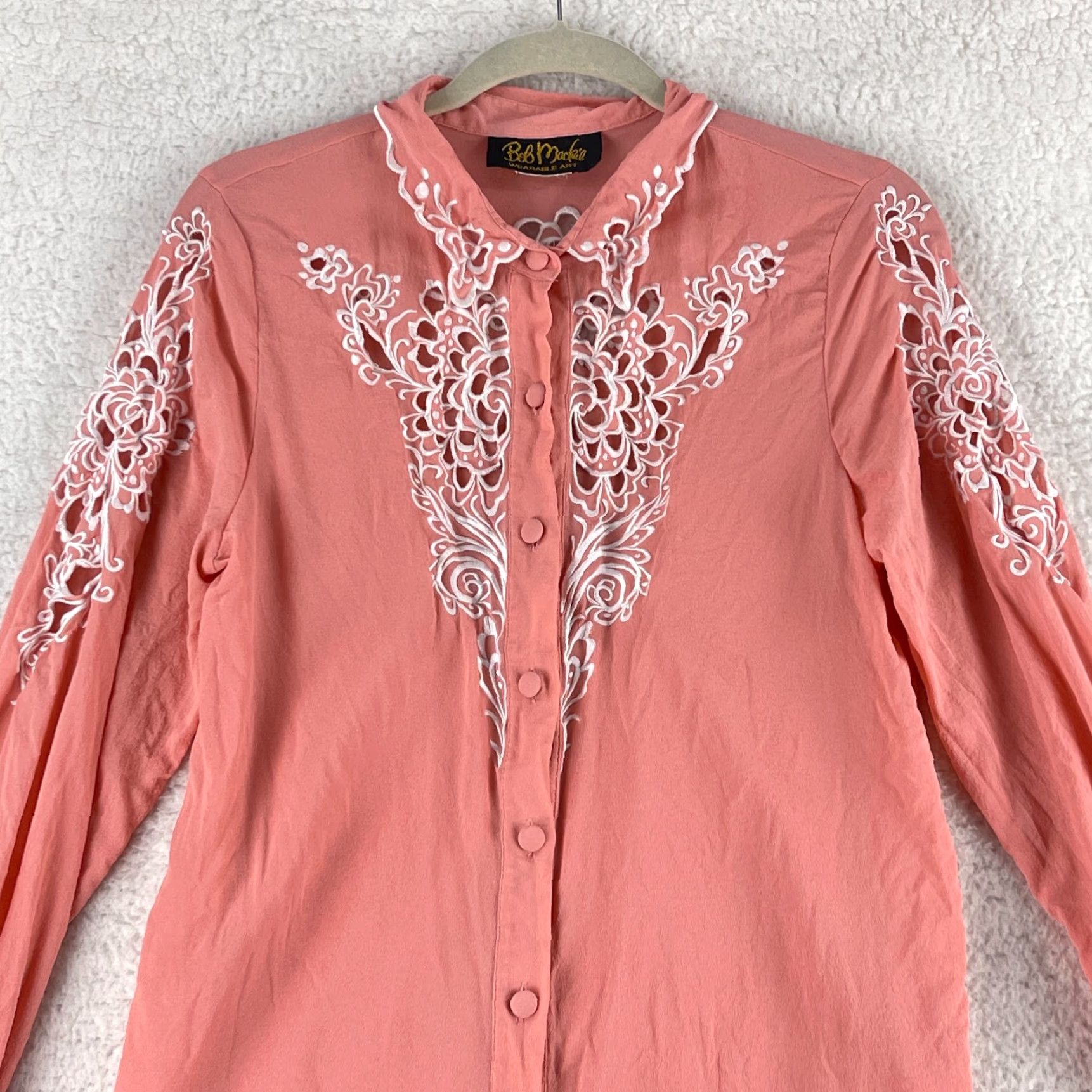 Bob Mackie Bob Mackie Button-Up Shirt Womens Small Pink Floral Embroidered Long Sleeve VTG Size S / US 4 / IT 40 - 3 Thumbnail