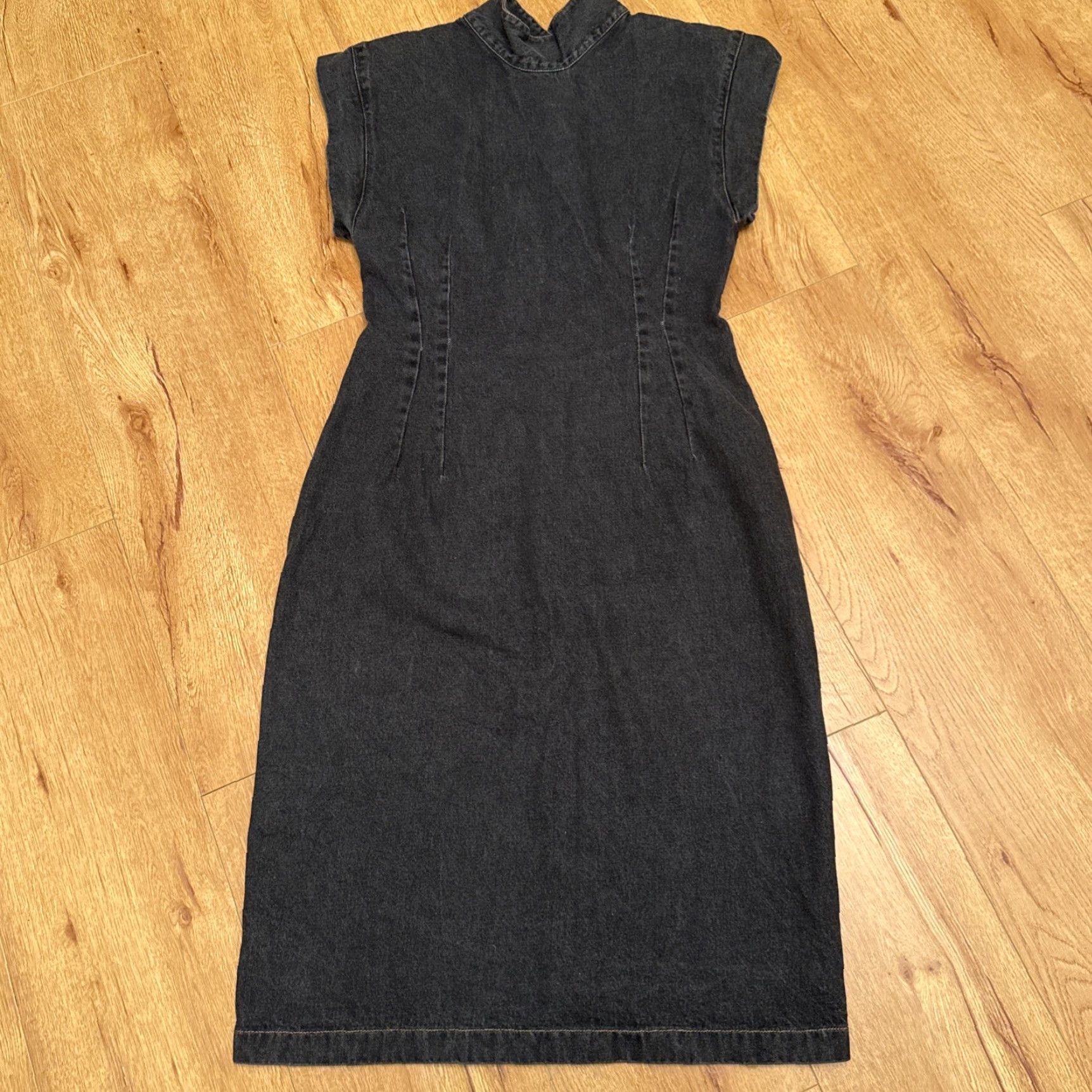 Blair VINTAGE JONI BLAIR 80s Dress Open Back Black Cotton Bohemian High Waisted Size 11 Women Size L / US 10 / IT 46 - 2 Thumbnail