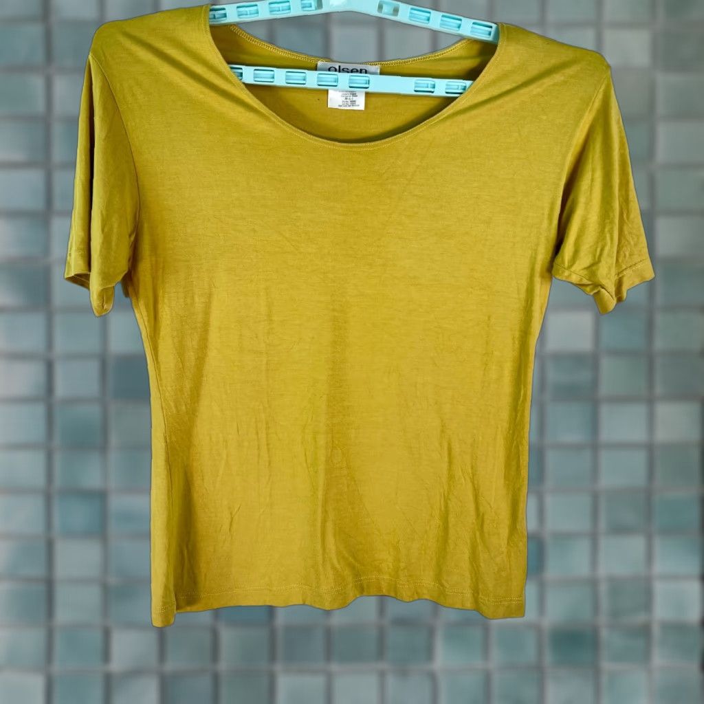 Vintage Olsen Womens Blouse Shirt Yellow Round Neck Short Sleeves M Size M / US 6-8 / IT 42-44 - 1 Thumbnail