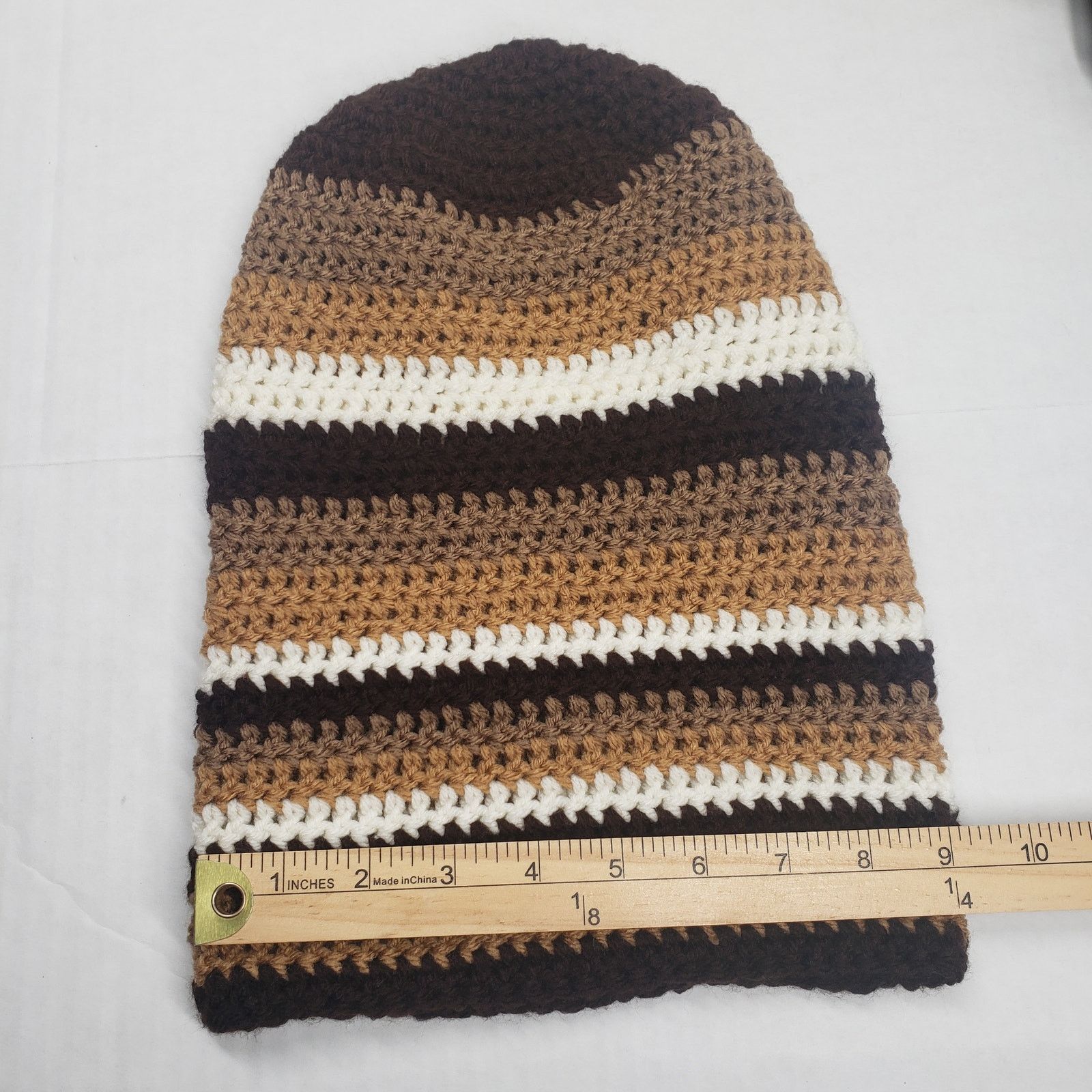 Handmade Crochet Slouchy Beanie Hat Brown Striped Handmade Dreadlock Size ONE SIZE - 15 Thumbnail