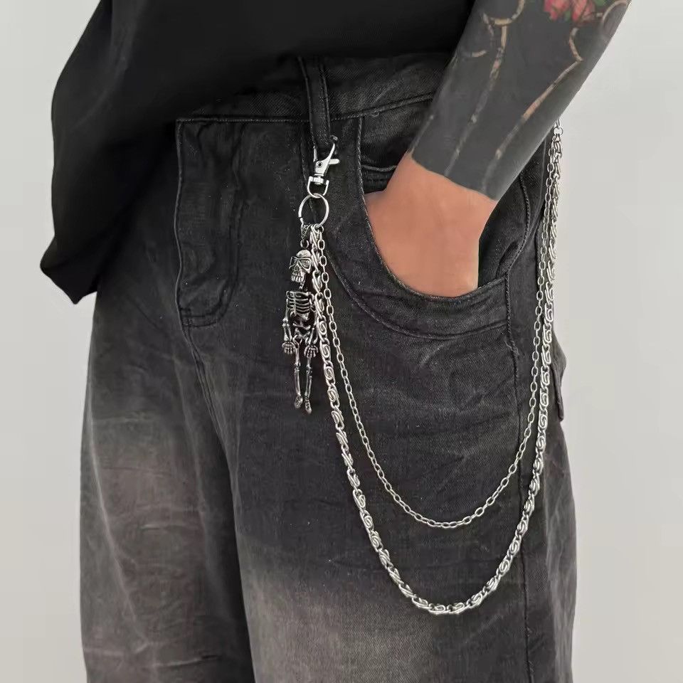 Jewelry Skeleton Charm Pant Chain | Double Layer Grunge E-Boy Wallet Size ONE SIZE - 3 Thumbnail