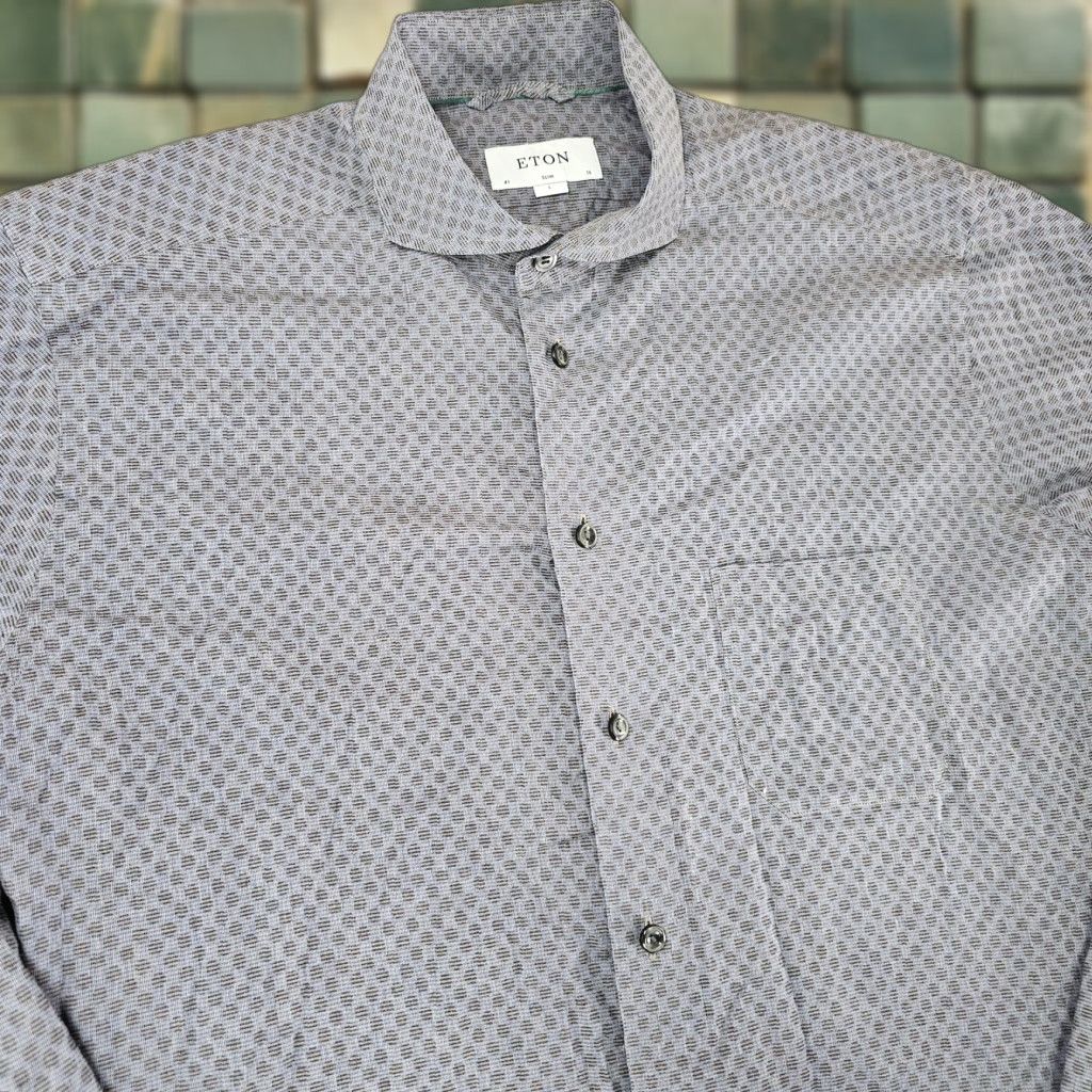 Eton Eton Shirt Mens Large Slim Fit Geometric Pattern Long Sleeve Button-Up Blue/Gray Size US L / EU 52-54 / 3 - 1 Thumbnail