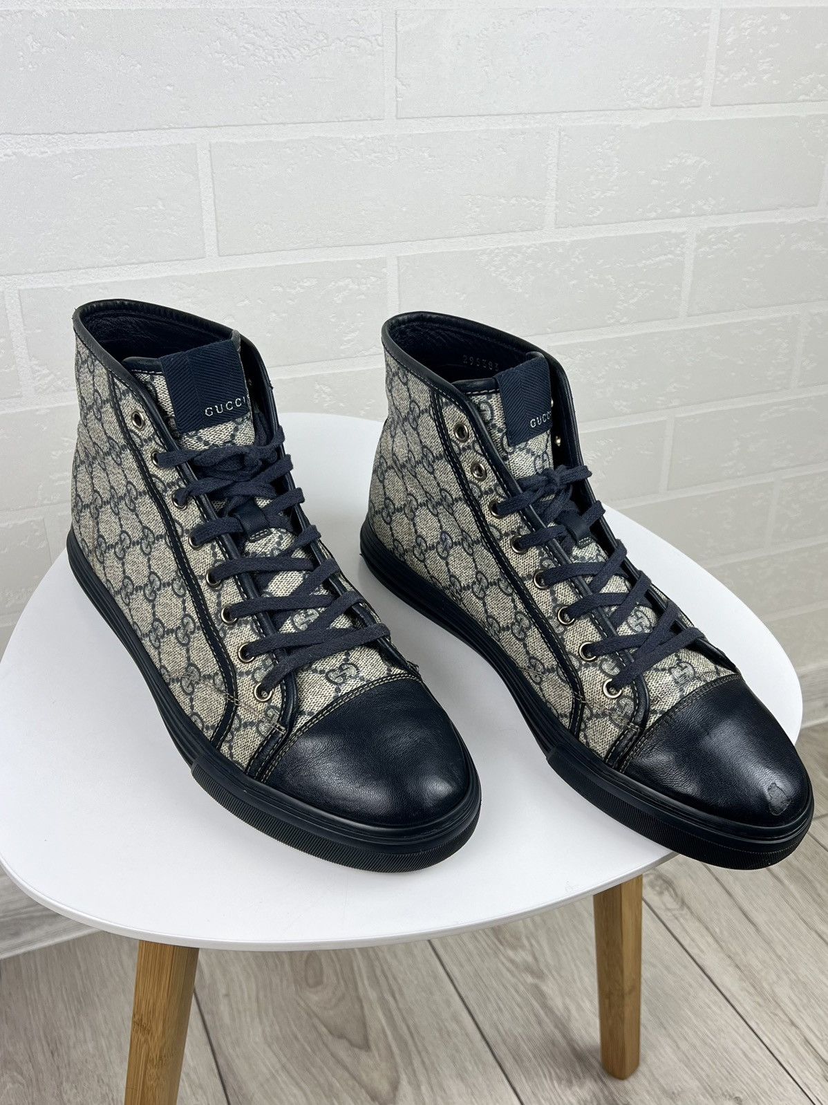 Gucci GUCCI Sneakers Hi Top Leather GG Monogram Canvas Navy Men's Size US 8.5 / EU 41-42 - 2 Thumbnail