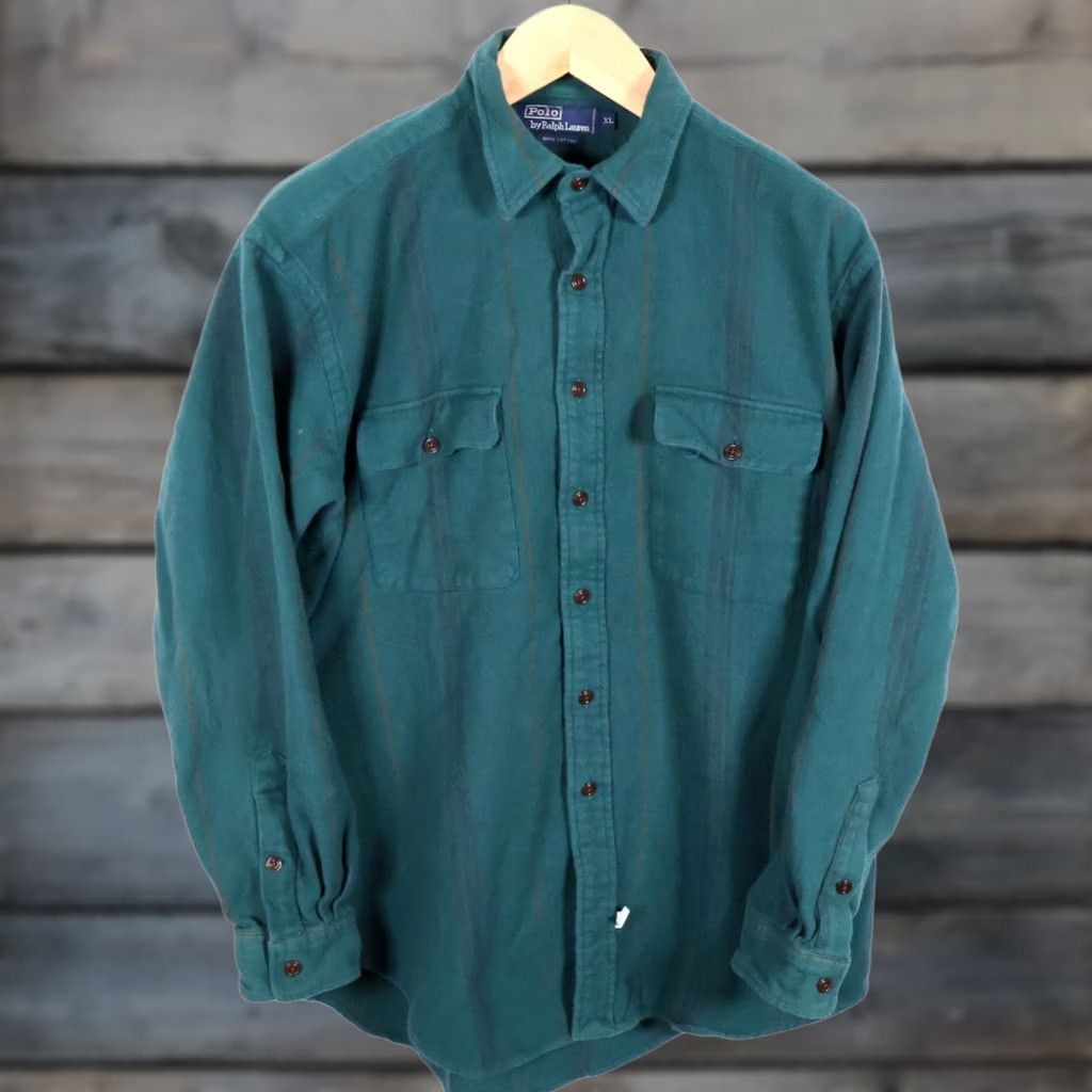 Polo Ralph Lauren Polo Ralph Lauren Flannel Shirt Striped Green Blue XL Men’s Button-Up Long Sleeve Casual Workwear VTG 90s Grunge Retro Hipster Green Shirt Mens XL Size US XL / EU 56 / 4 - 1 Thumbnail