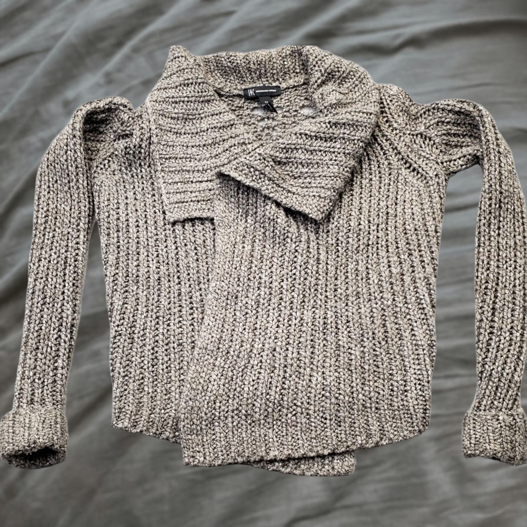 Vintage INC International Concepts Cardigan Women XS Gray Metallic Open Front Knit Sweater Size XS / US 0-2 / IT 36-38 - 1 Thumbnail
