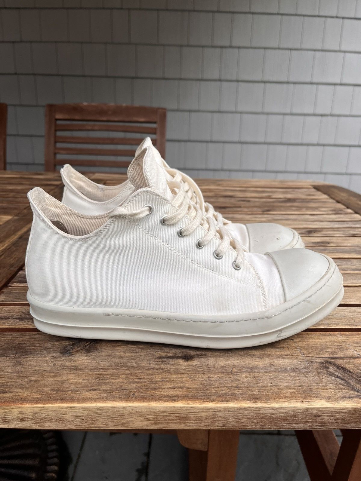 image of Ss20 Tecuatl White Rick Owens Ramones Low Shoes, Men's (Size 11)