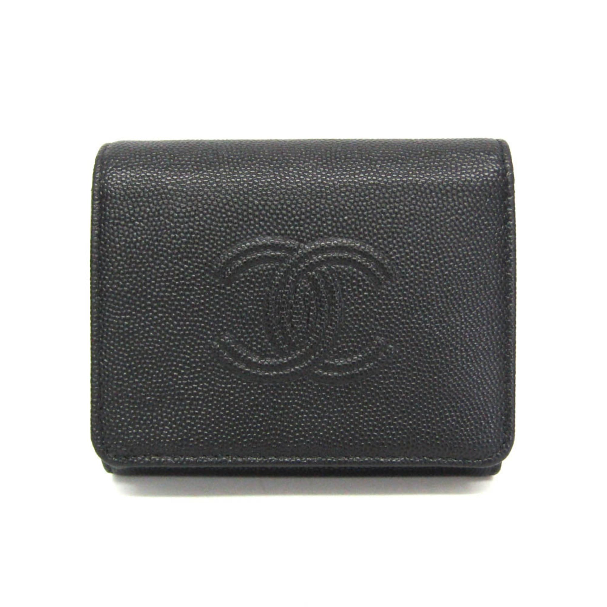 Chanel Chanel Coco Mark Women's Grained Calfskin Wallet (tri-fold) Black Size ONE SIZE - 1 Thumbnail