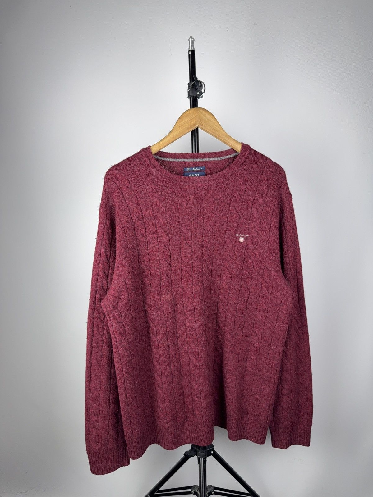 Gant Luxury GANT Lambswool Cable Knit Sweater Burgundy Ivy Style Size US XL / EU 56 / 4 - 1 Thumbnail