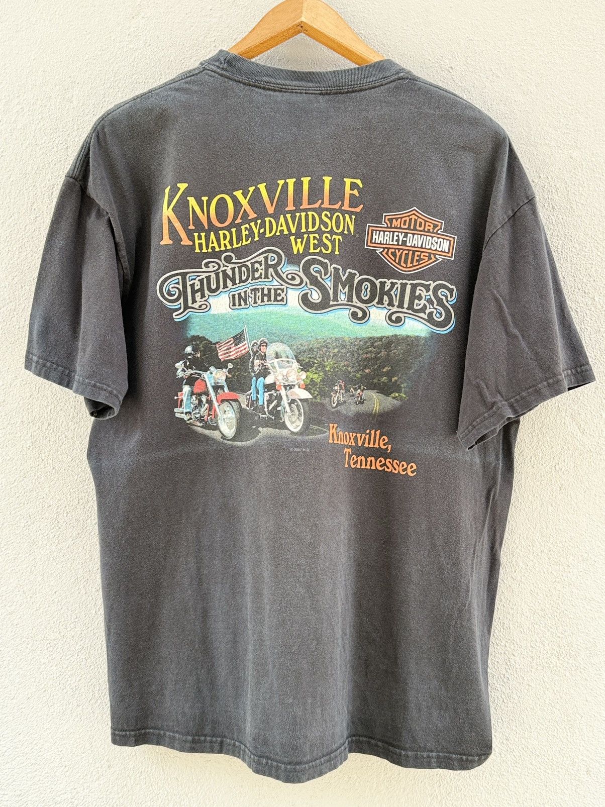 Harley Davidson Thrashed Vintage Harley Davidson Thunder In The Smokies Tee Size US XL / EU 56 / 4 - 1 Thumbnail