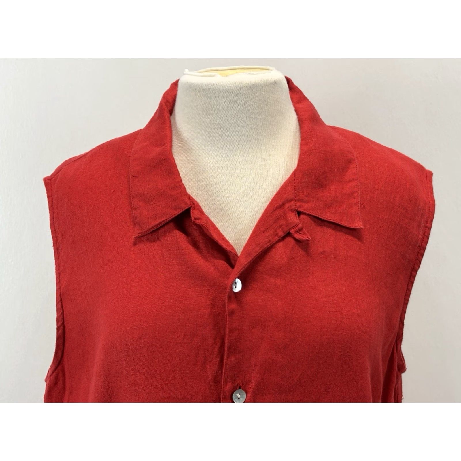 Vintage VINTAGE Chicos Women's Tunic Shirt Linen Sleeveless Casual Summer Fall Large Red Button-Up Size L / US 10 / IT 46 - 4 Thumbnail