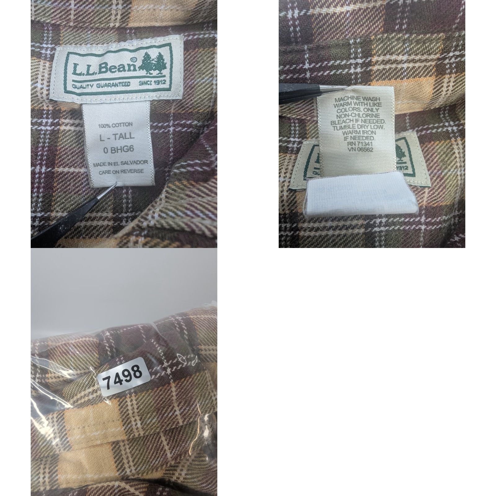 Vintage LL Bean Shirt Mens Large Tall Plaid Brown Flannel Button-Up Long Sleeve 0BHG6 Beige Cotton Size US L / EU 52-54 / 3 - 8 Thumbnail
