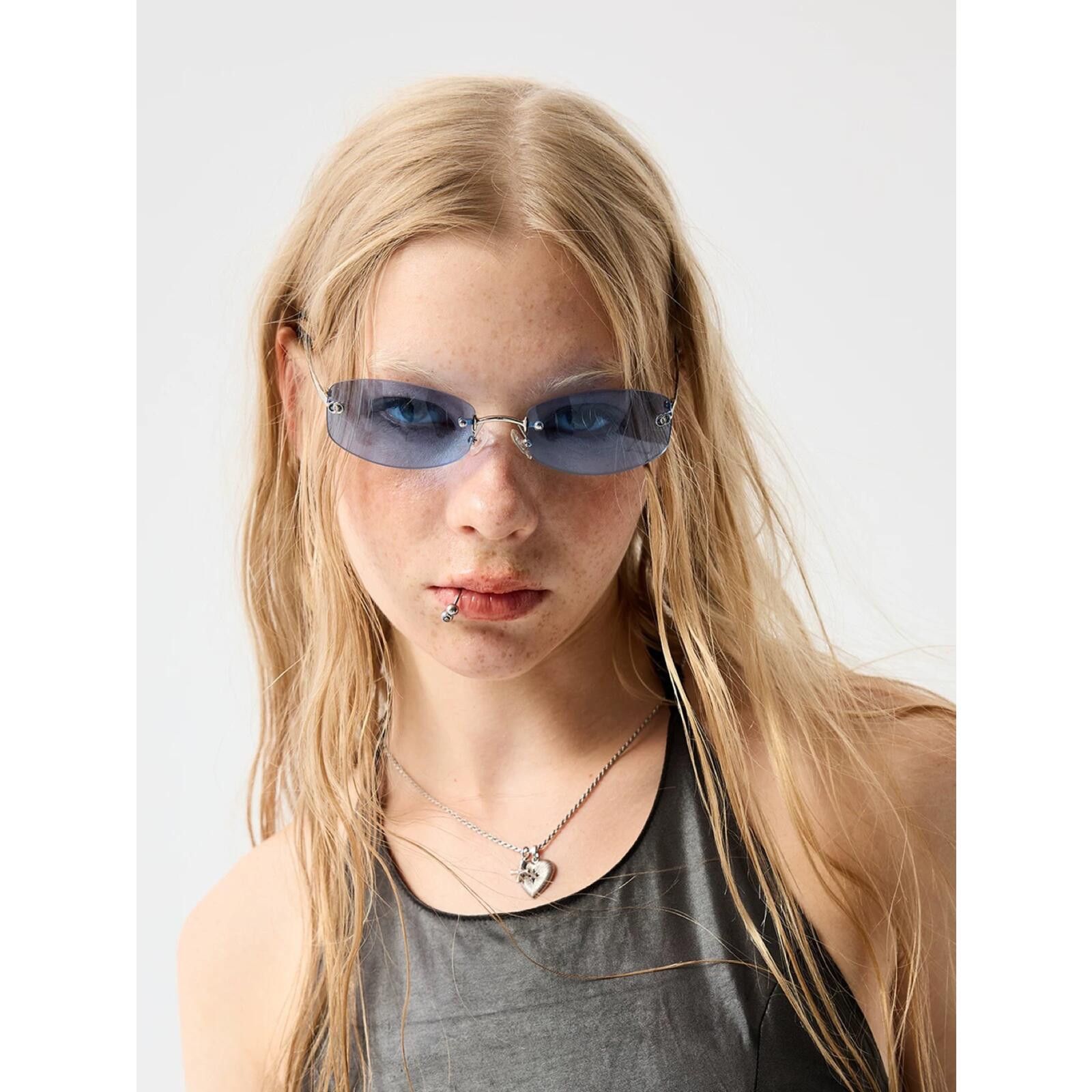 Japanese Brand Y2K Rimless Blue Tint Sunglasses Cyber Retro 00s Vibe Size ONE SIZE - 3 Thumbnail