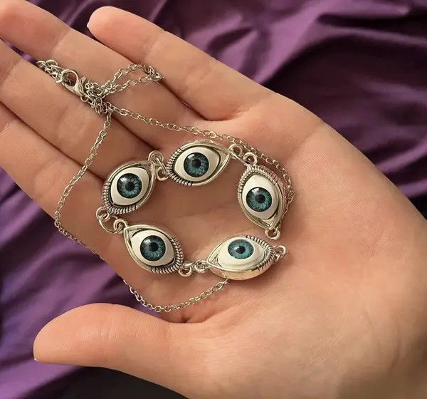 VIBE Streetwear Eye Trippy Evil Jewerly Necklace Chain Art Silver Size ONE SIZE - 6 Thumbnail