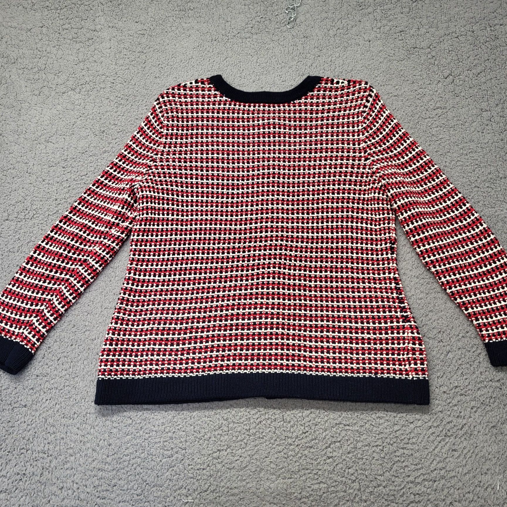 Talbots Talbots Cardigan Sweater Womens Med Red White Blue Pockets Country Club Casual Knit Raglan Sleeve Multicolor Striped All Seasons 3/4 Sleeve Buttons Size M / US 6-8 / IT 42-44 - 3 Thumbnail