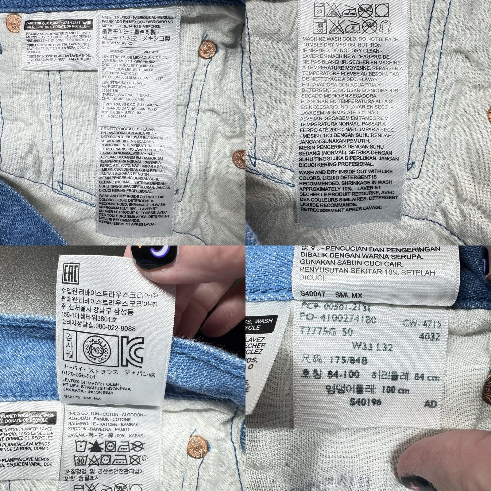 Levi's VTG Levi’s 501 Jeans Button Fly Dark Denim Misprint Tag White Oak Cone Mills 1032 Made in Mexico 33x29 Men Regular USA Straight Denim Size US 33 - 8 Thumbnail