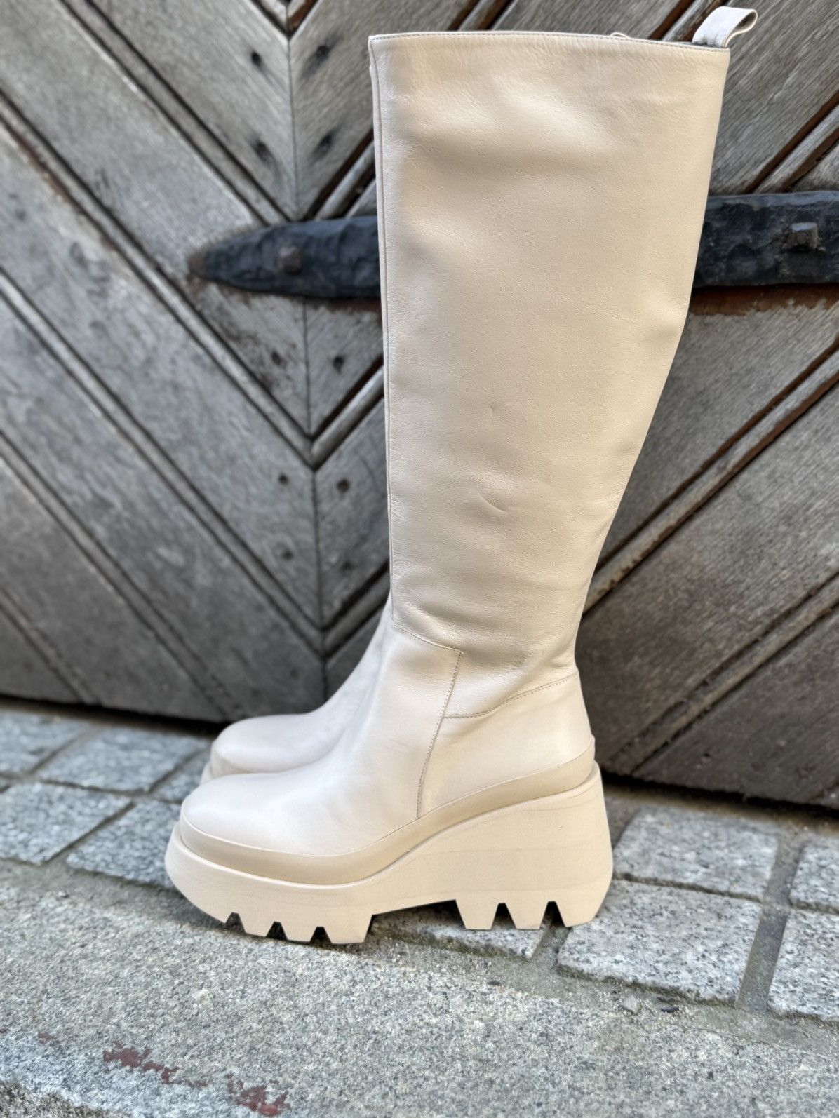 Paloma Bercelo Beige leather wedge boots size 38 Size US 7.5 / IT 37.5 - 1 Thumbnail