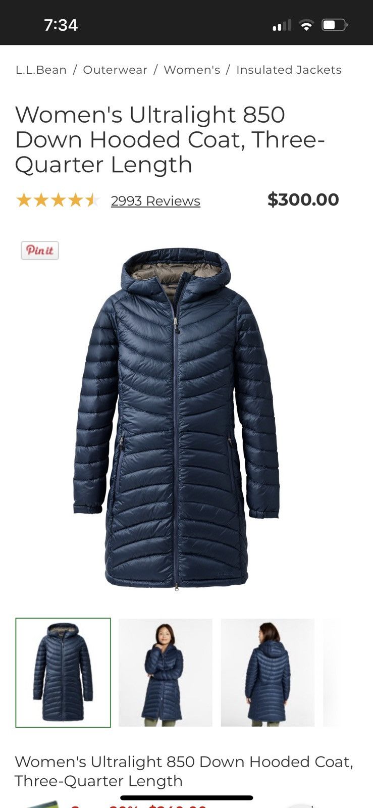 L.L. Bean Women's LL Bean Ultralight Down Coat Size L / US 10 / IT 46 - 6 Thumbnail