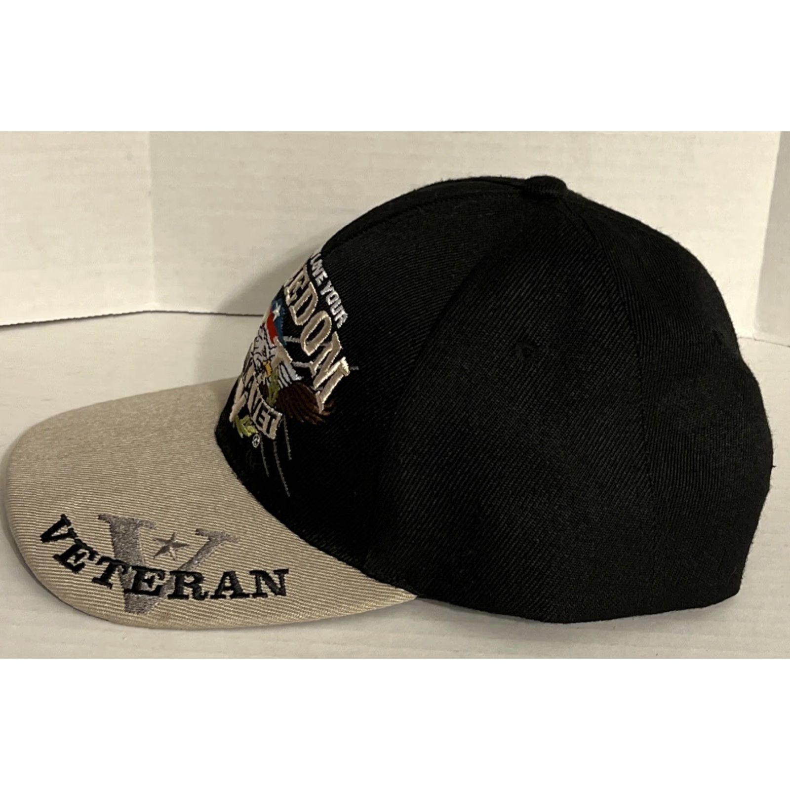 Vintage VETERANS - If You Love Your Freedom THANK A VET Embroidered Cap Hat - Authentic Hat Adjustable Black Unisex Adults Army Cap Size ONE SIZE - 3 Thumbnail