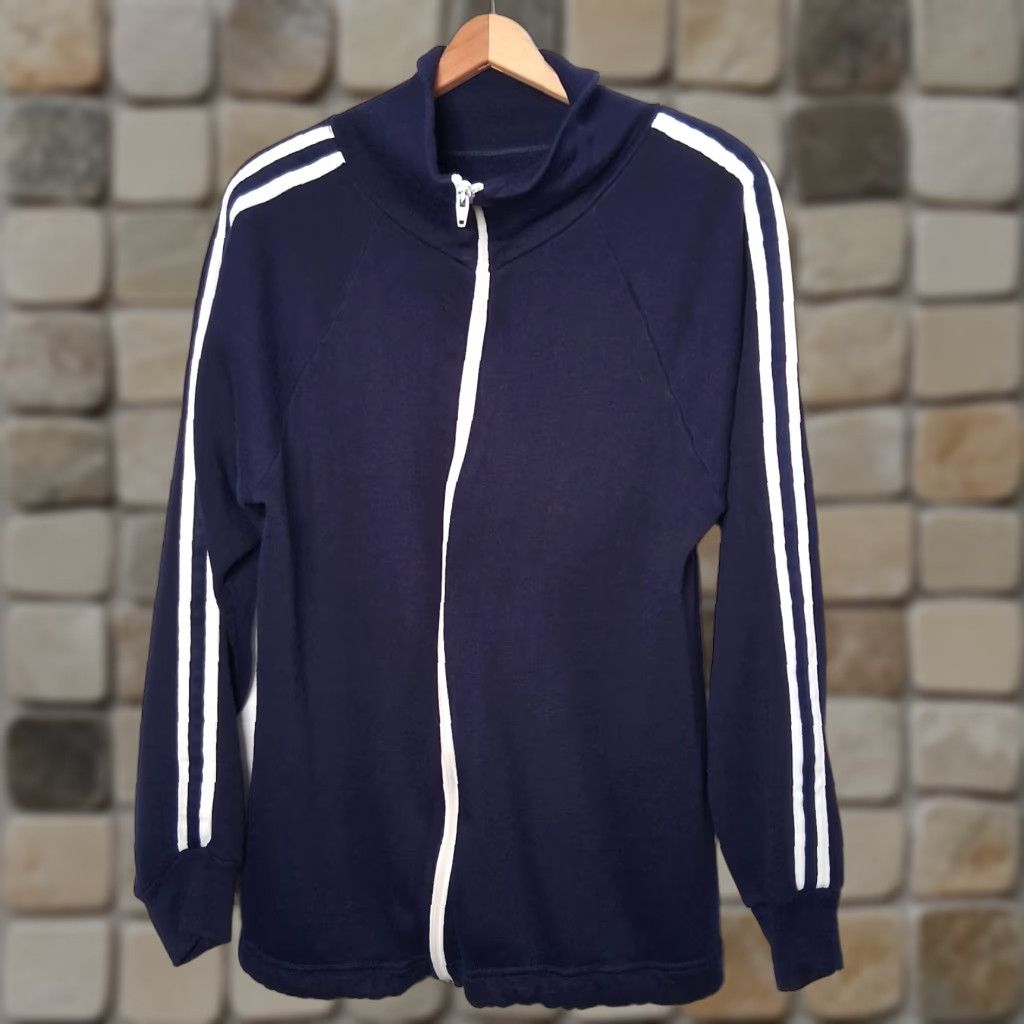 Vintage VINTAGE Track Jacket Men L Full Zip High Neck Collared Stripe Raglan Sleeve Blue-Striped Knit Athletic 1970s 1980s Streetwear Mens Size US L / EU 52-54 / 3 - 1 Thumbnail