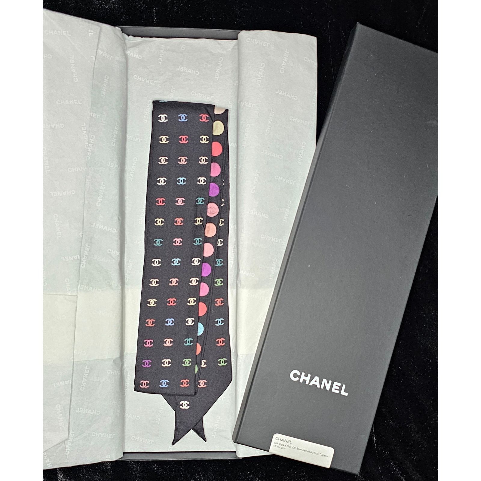 Dior Chanel Multicolored Dots & Coco Mark Silk Slim Bandeau Size ONE SIZE - 2 Thumbnail