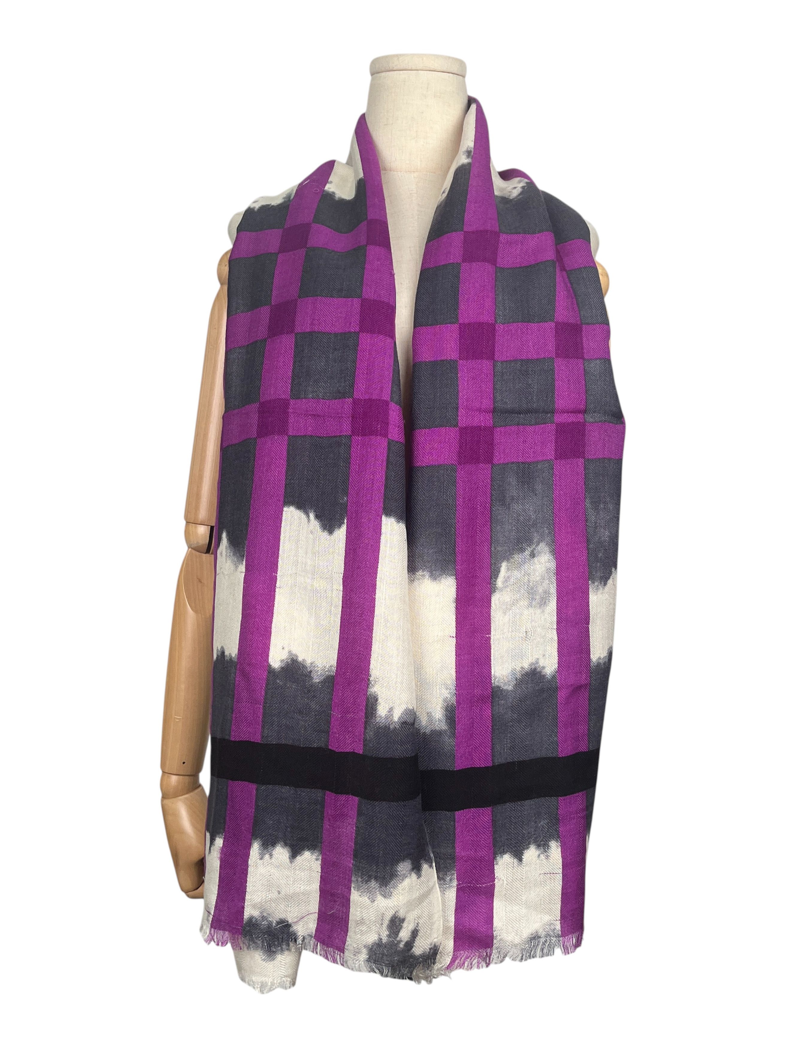 Burberry Burberry Grey And Purple Grid Print Cashmere Shawl Size ONE SIZE - 1 Thumbnail