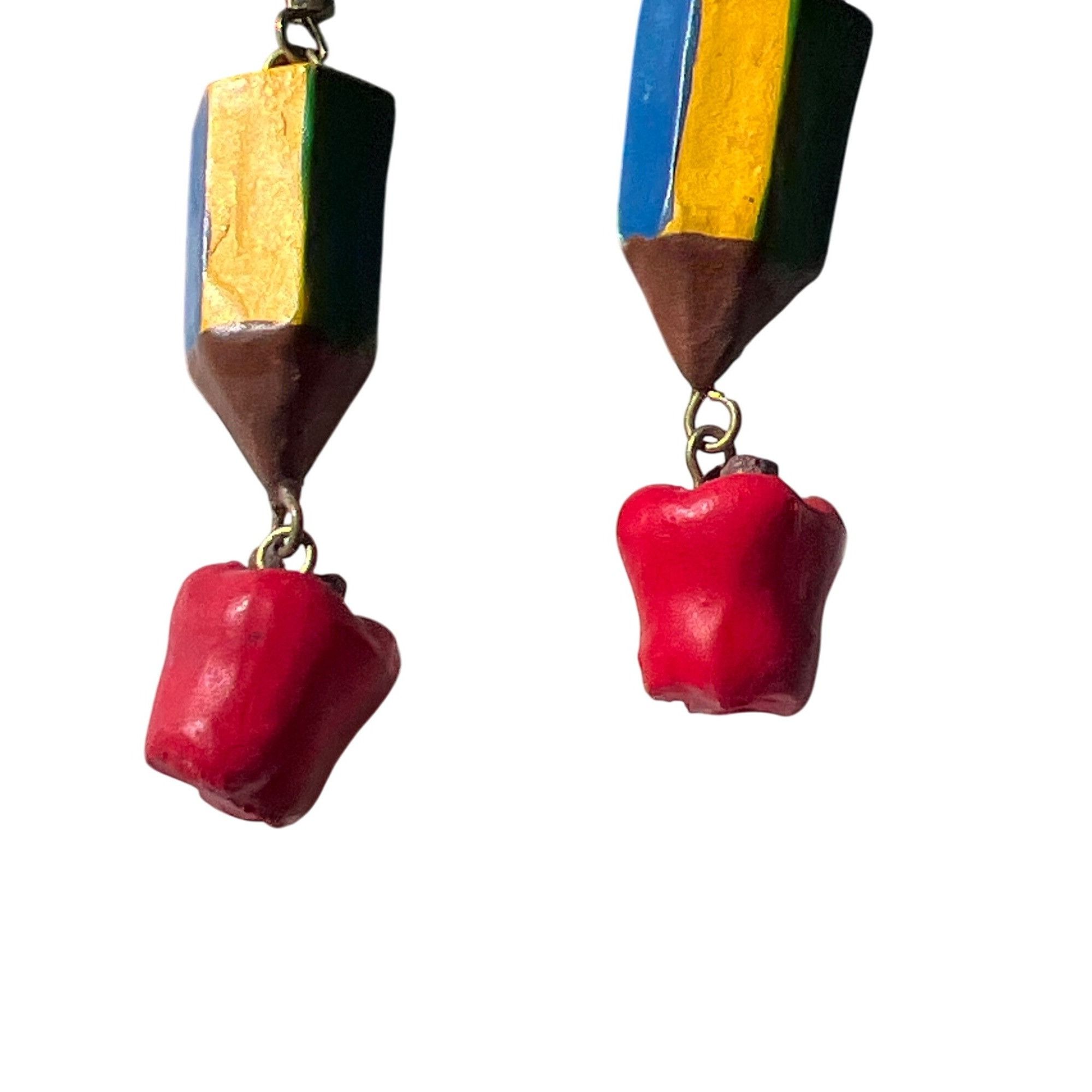 Other Painted Wood Dangle Earring Pencil Apple Teacher Dangle Hook Size ONE SIZE - 3 Thumbnail